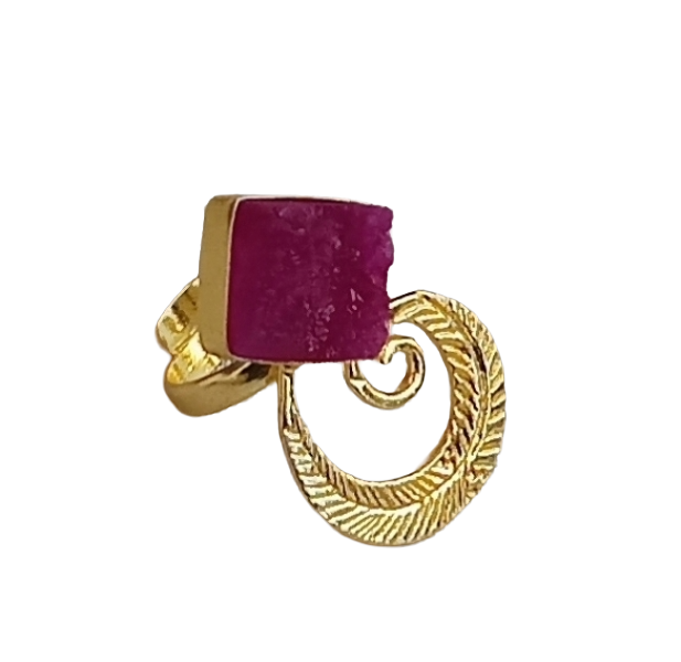Handmade Gold Plated Magenta Druzy Stone Ring - Elegant Charming Designer Jewelry for Women
