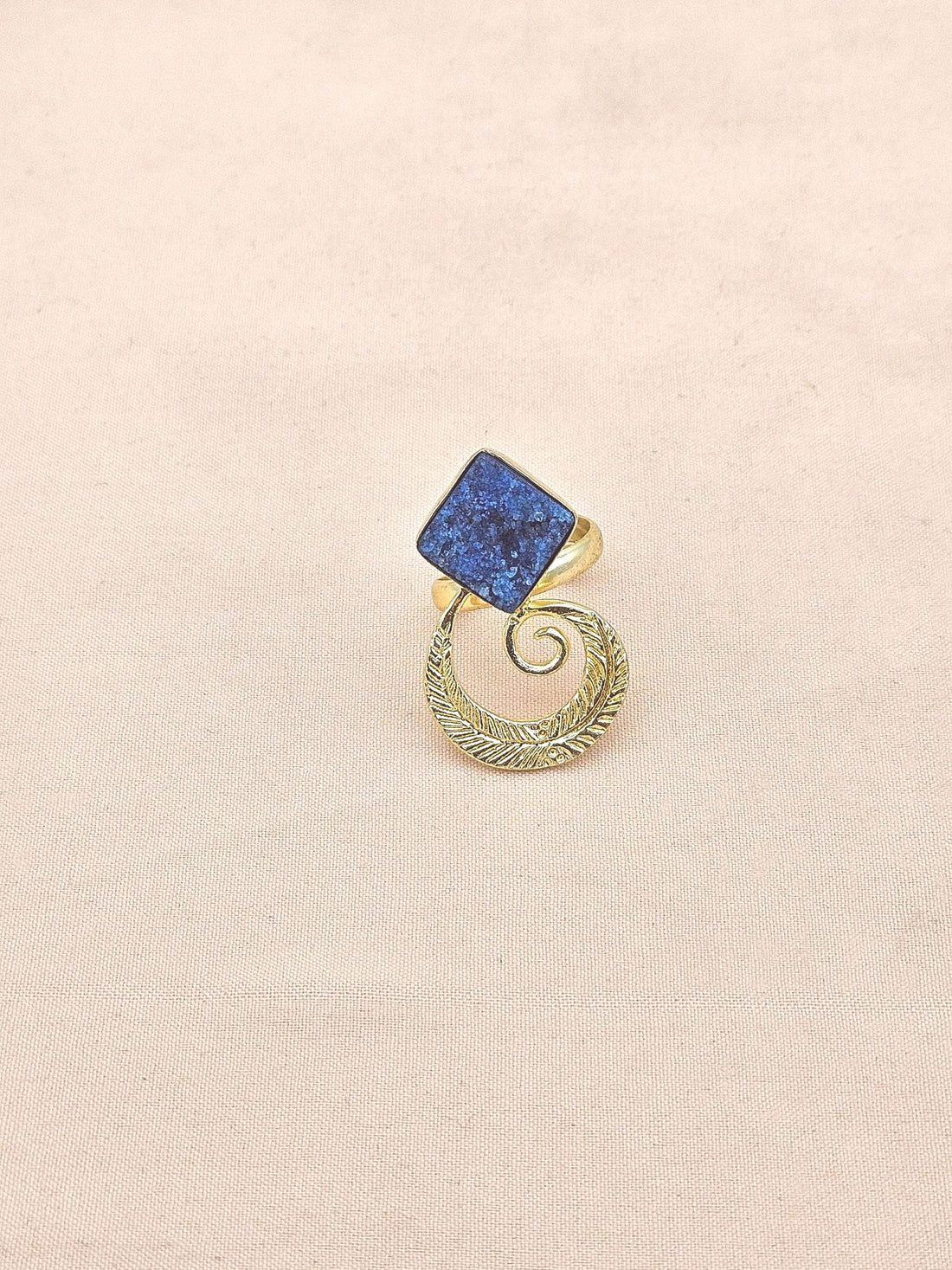 Handmade Gold Plated Pine Green Druzy Stone Ring - Elegant Charming Designer Jewelry for Women