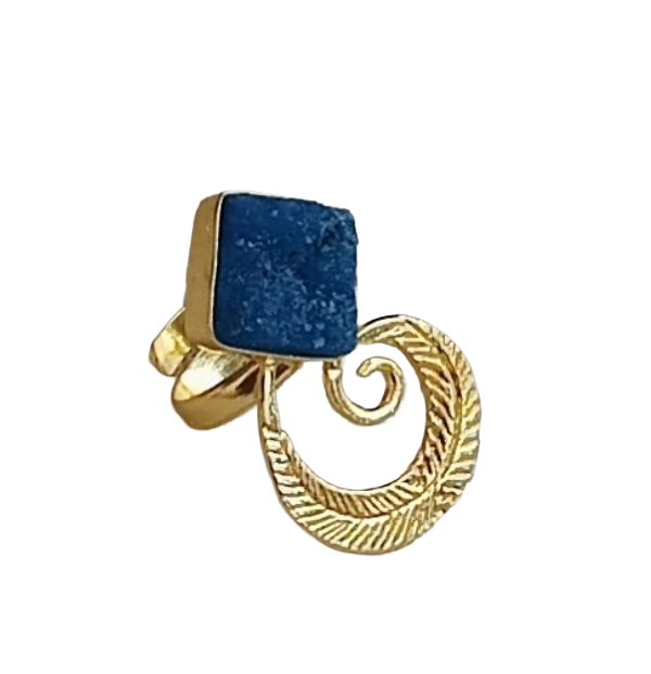 Handmade Gold Plated Pine Green Druzy Stone Ring - Elegant Charming Designer Jewelry for Women