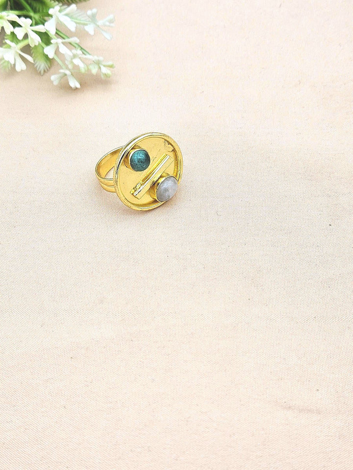 Handcrafted Gold Plated Malachite-White Rainbow Stone Ring for Women – Charming Designer Jewelry