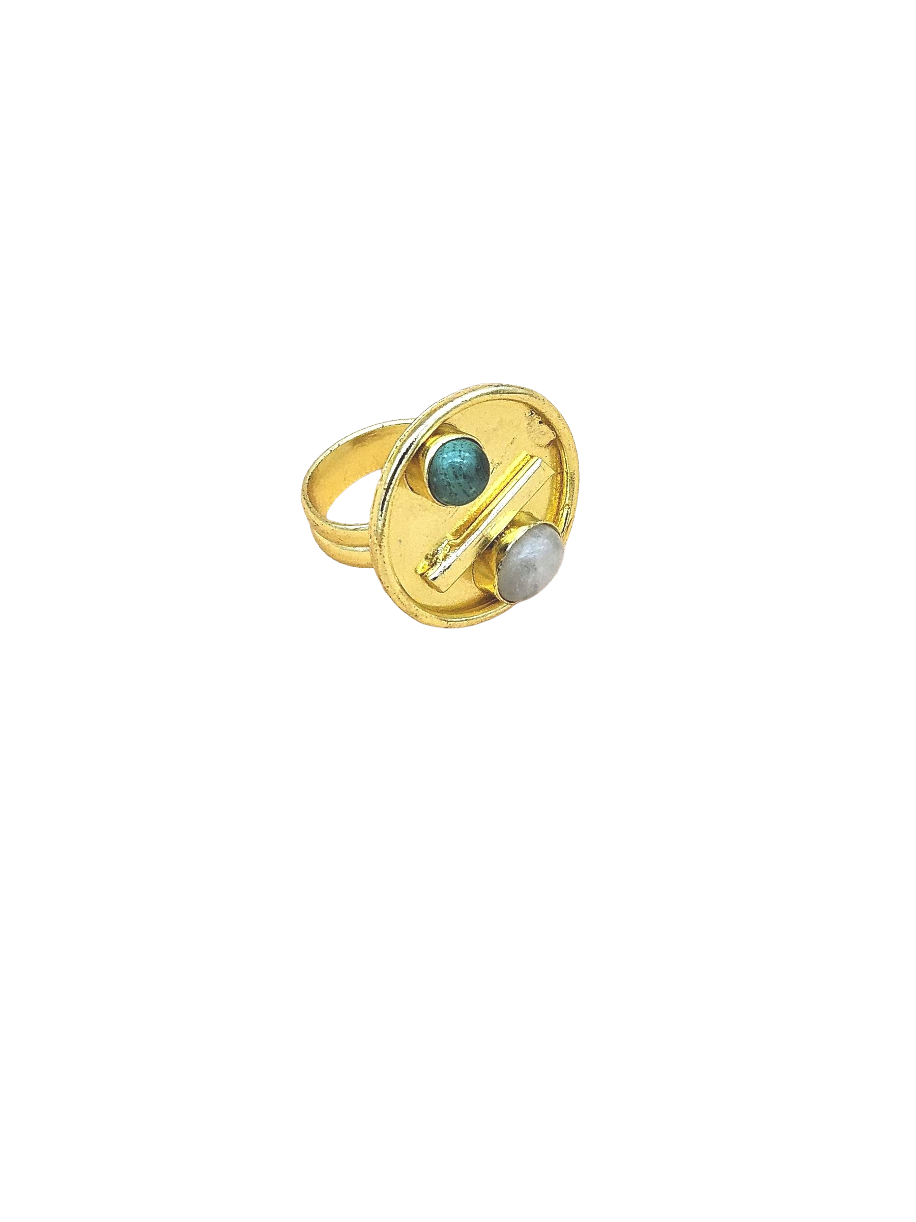 Handcrafted Gold Plated Malachite-White Rainbow Stone Ring for Women – Charming Designer Jewelry