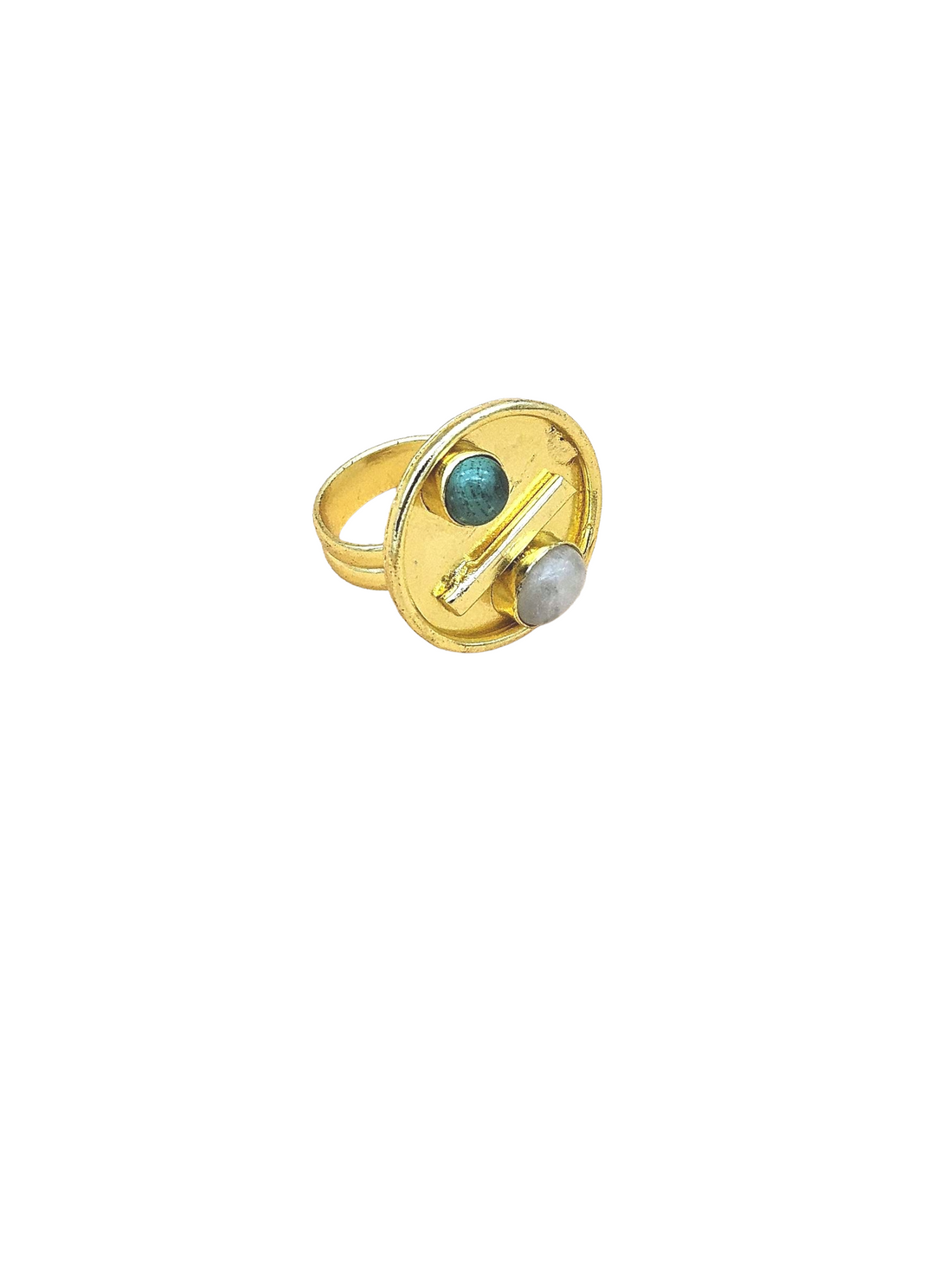 Handcrafted Gold Plated Malachite-White Rainbow Stone Ring for Women – Charming Designer Jewelry