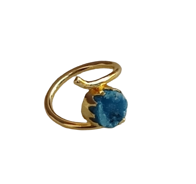 Handcrafted Gold Plated Blue Druzy Stone Ring for Women – Curve Designer Jewelry