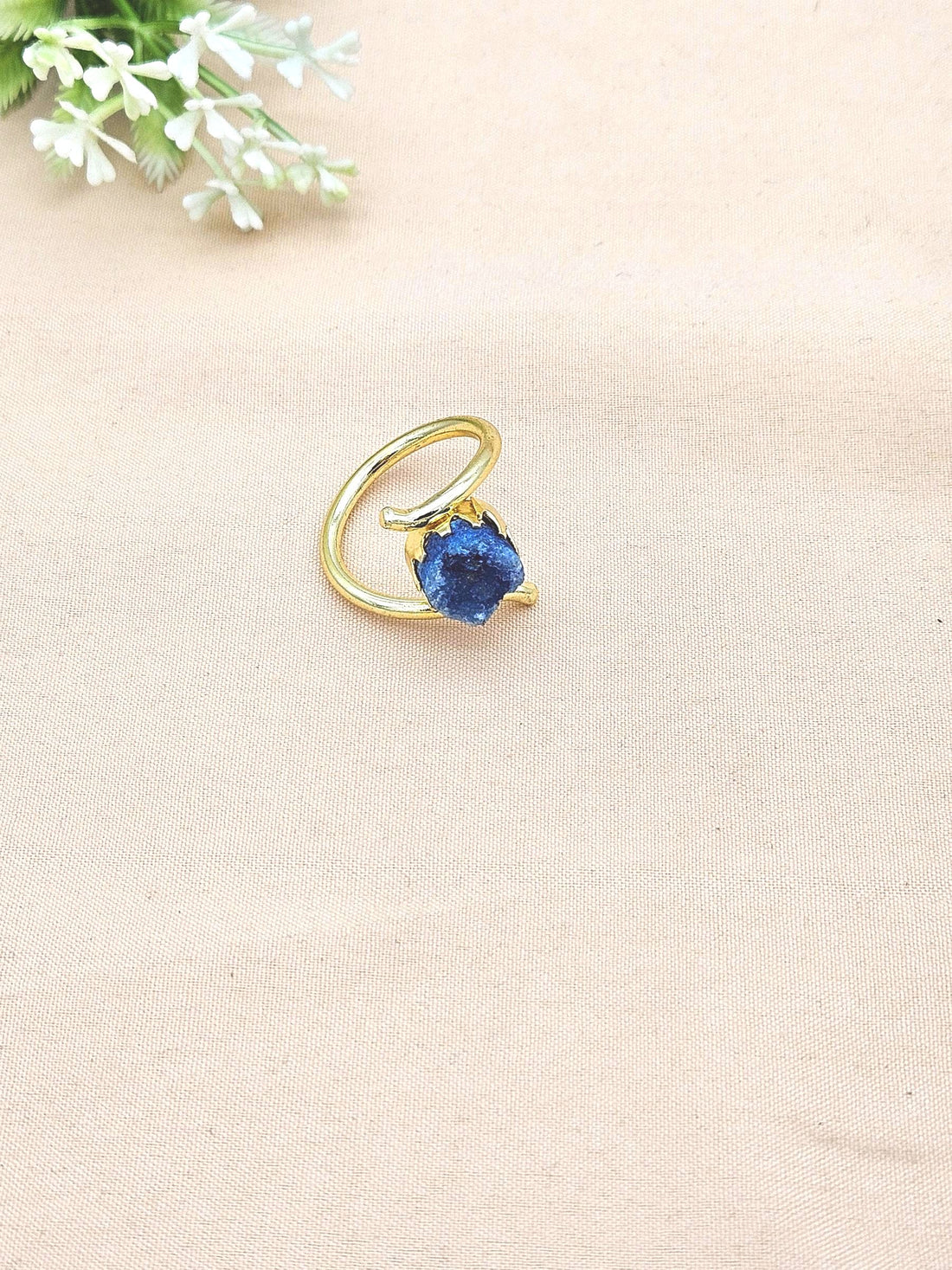 Handcrafted Gold Plated Blue Druzy Stone Ring for Women – Curve Designer Jewelry
