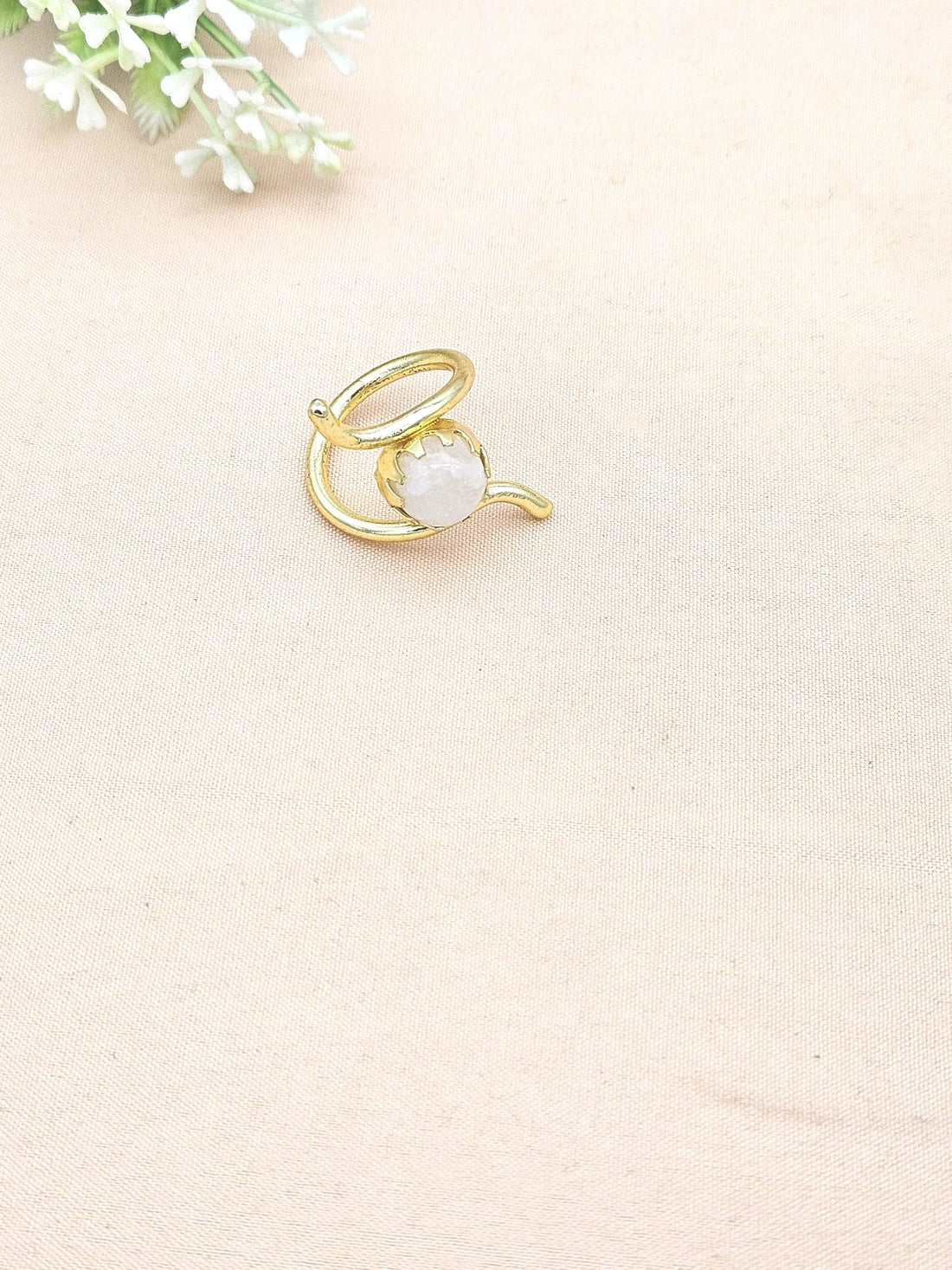 Handcrafted Gold Plated White Rainbow Stone Ring for Women – Curve Designer Jewelry