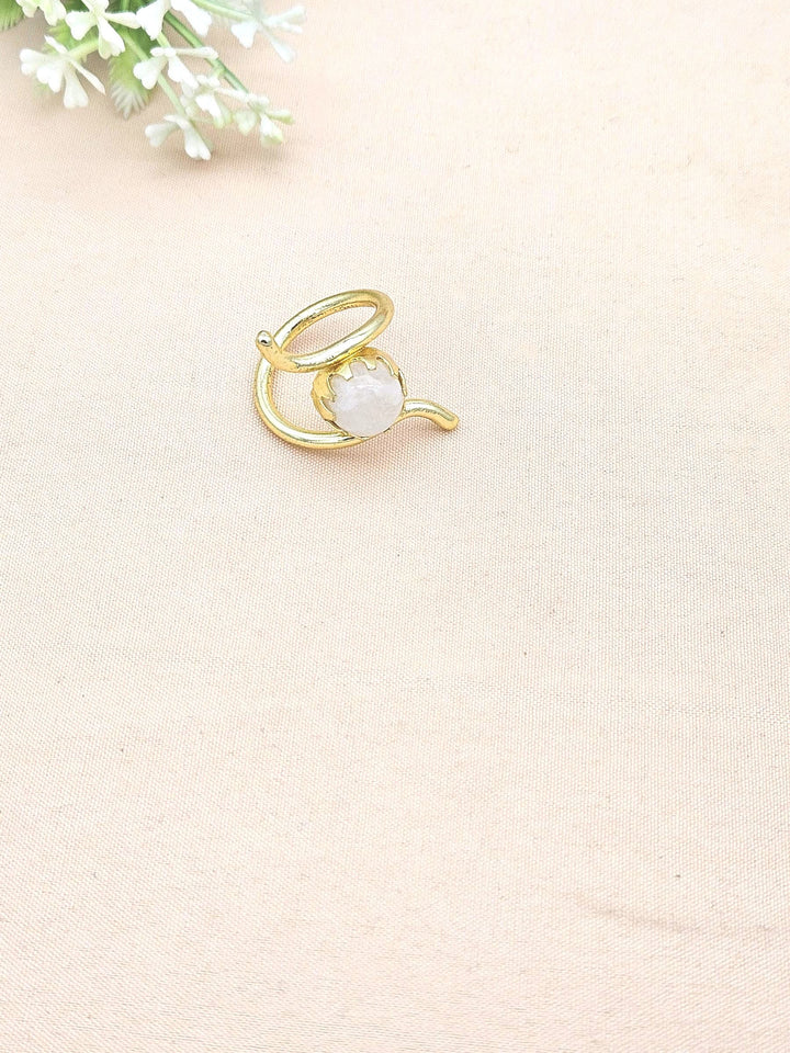Handcrafted Gold Plated White Rainbow Stone Ring for Women – Curve Designer Jewelry