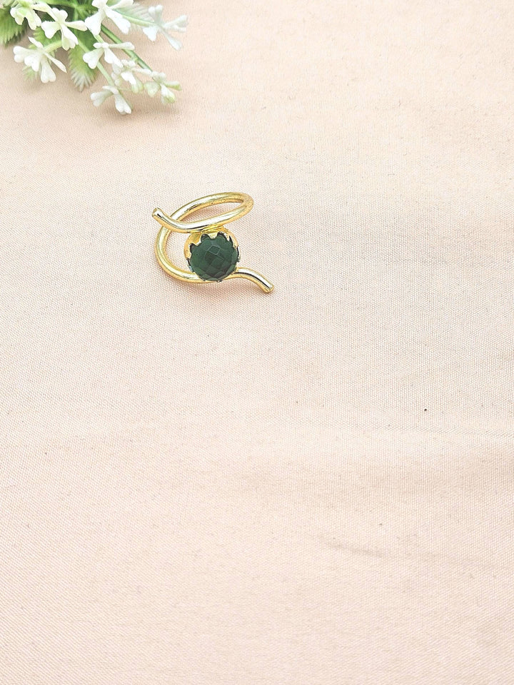 Handcrafted Gold Plated Faceted Green Onyx Stone Ring for Women – Curve Designer Jewelry