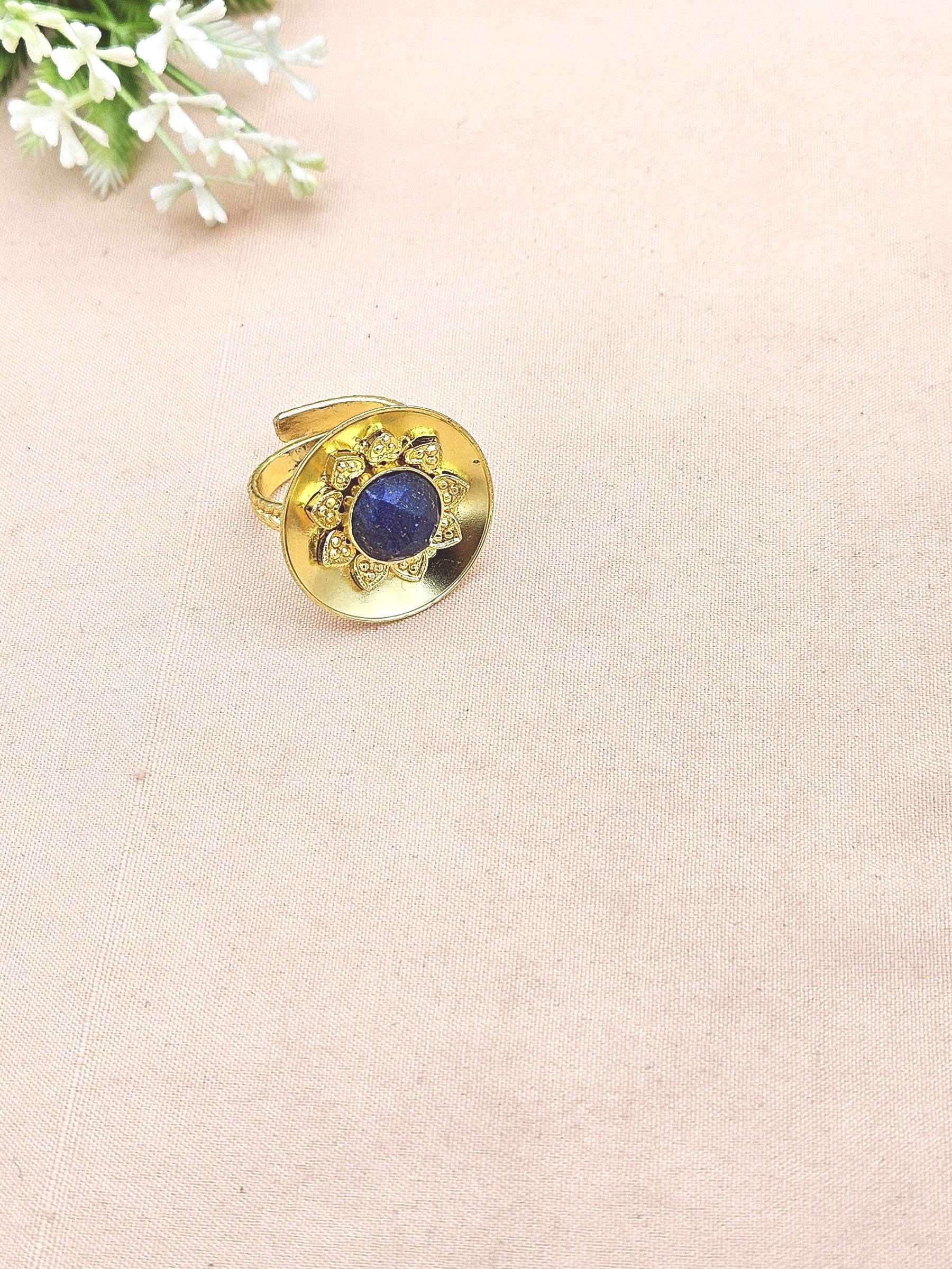 Stylish Gold Plated  Faceted Lapis Stone Ring - Handcrafted Elegant Jewelry for Women