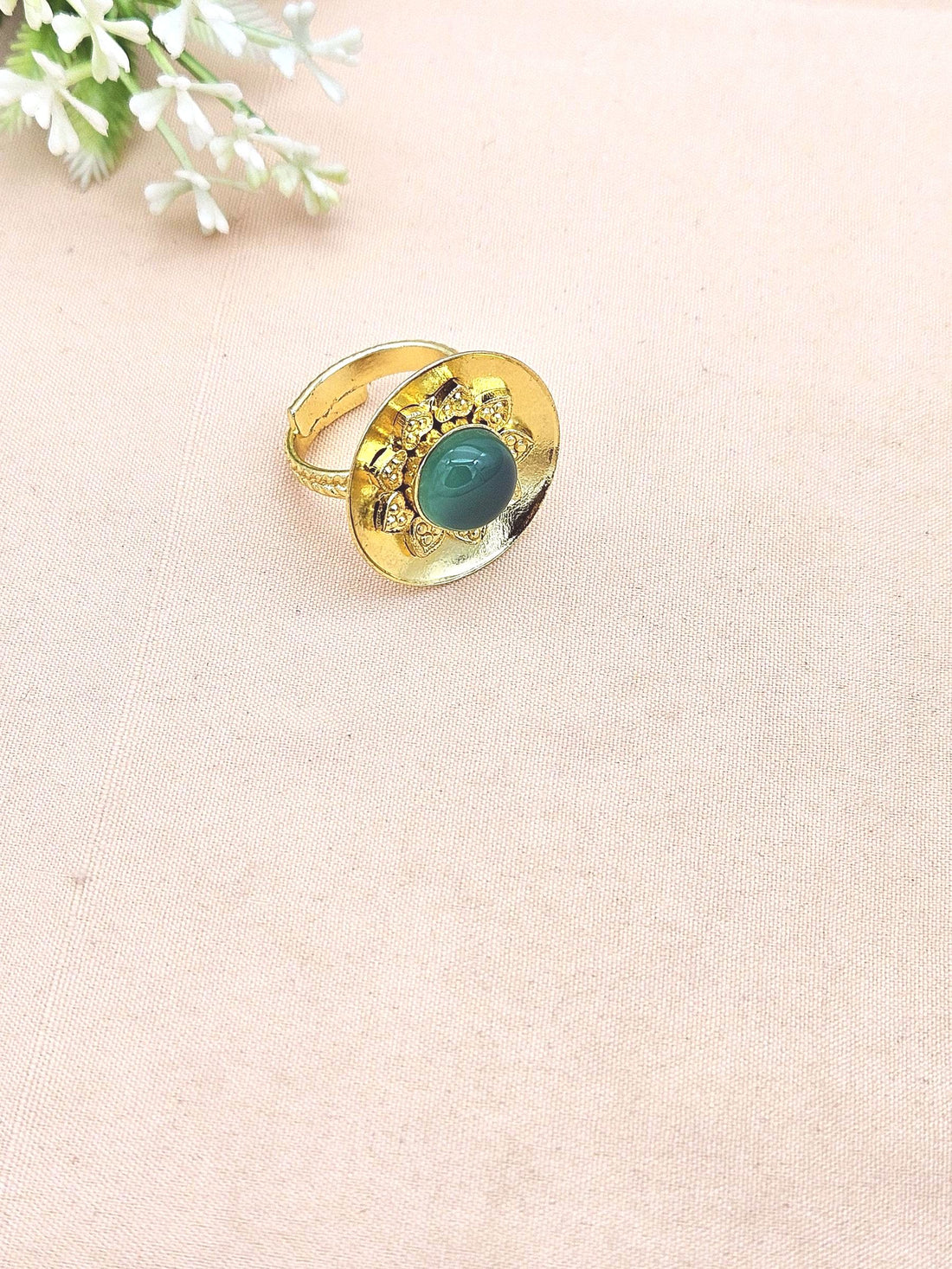 Stylish Gold Plated Green Onyx Stone Ring - Handcrafted Elegant Jewelry for Women