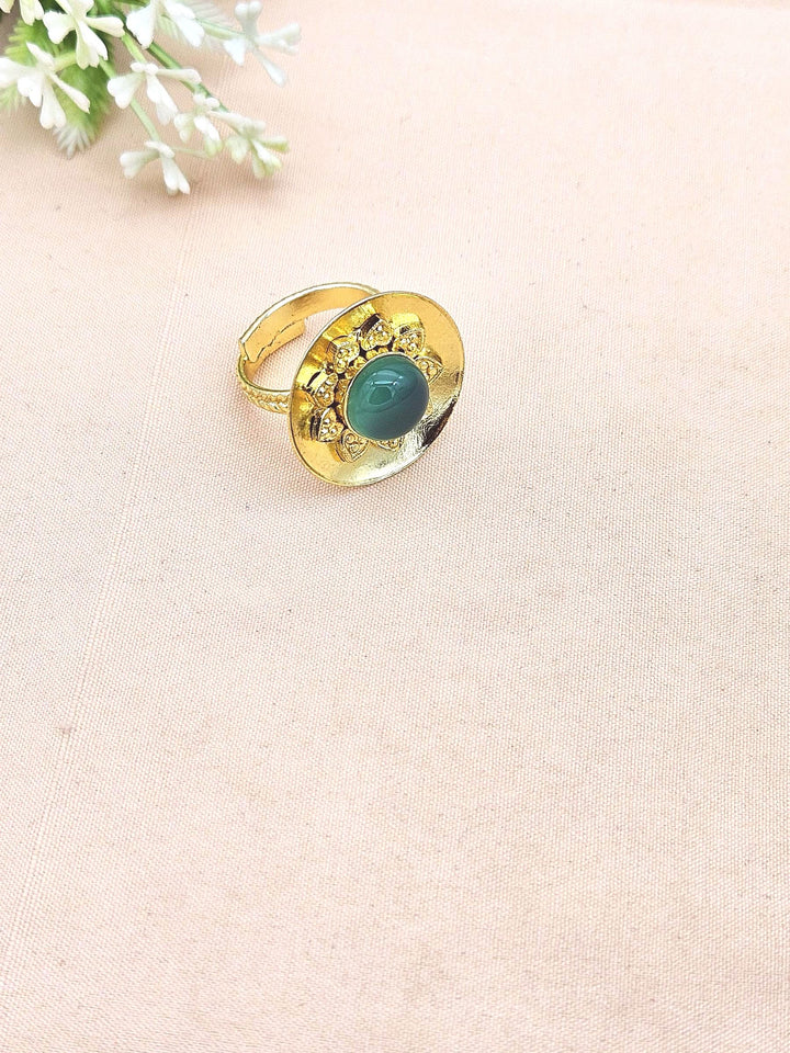 Stylish Gold Plated Green Onyx Stone Ring - Handcrafted Elegant Jewelry for Women
