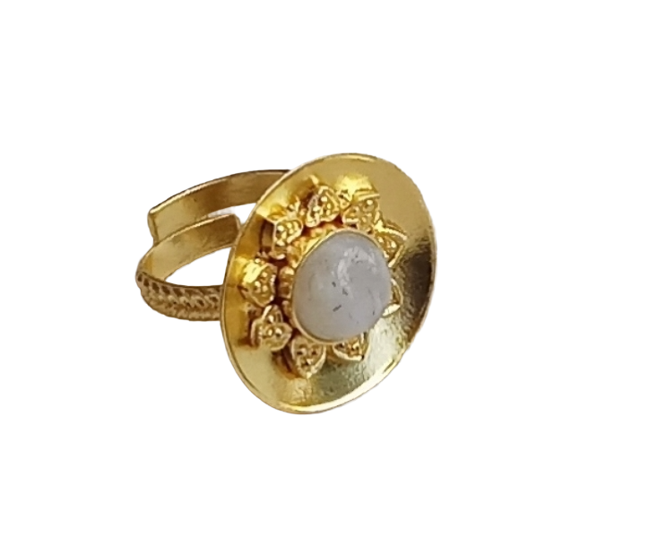 Stylish Gold Plated White Rainbow Stone Ring - Handcrafted Elegant Jewelry for Women