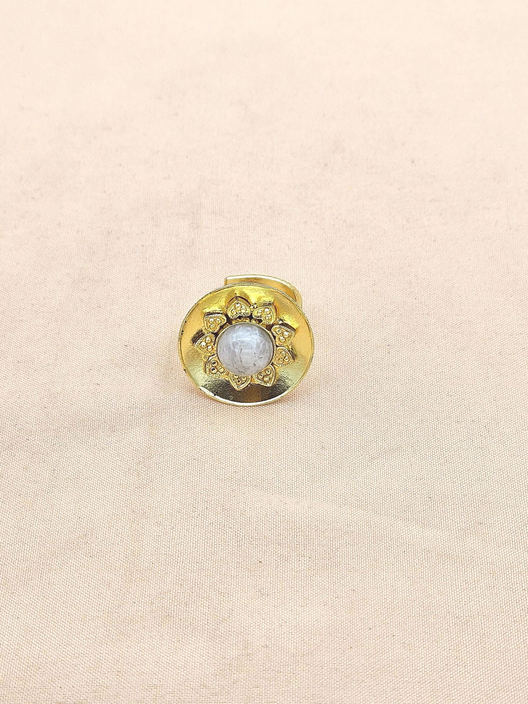 Stylish Gold Plated White Rainbow Stone Ring - Handcrafted Elegant Jewelry for Women