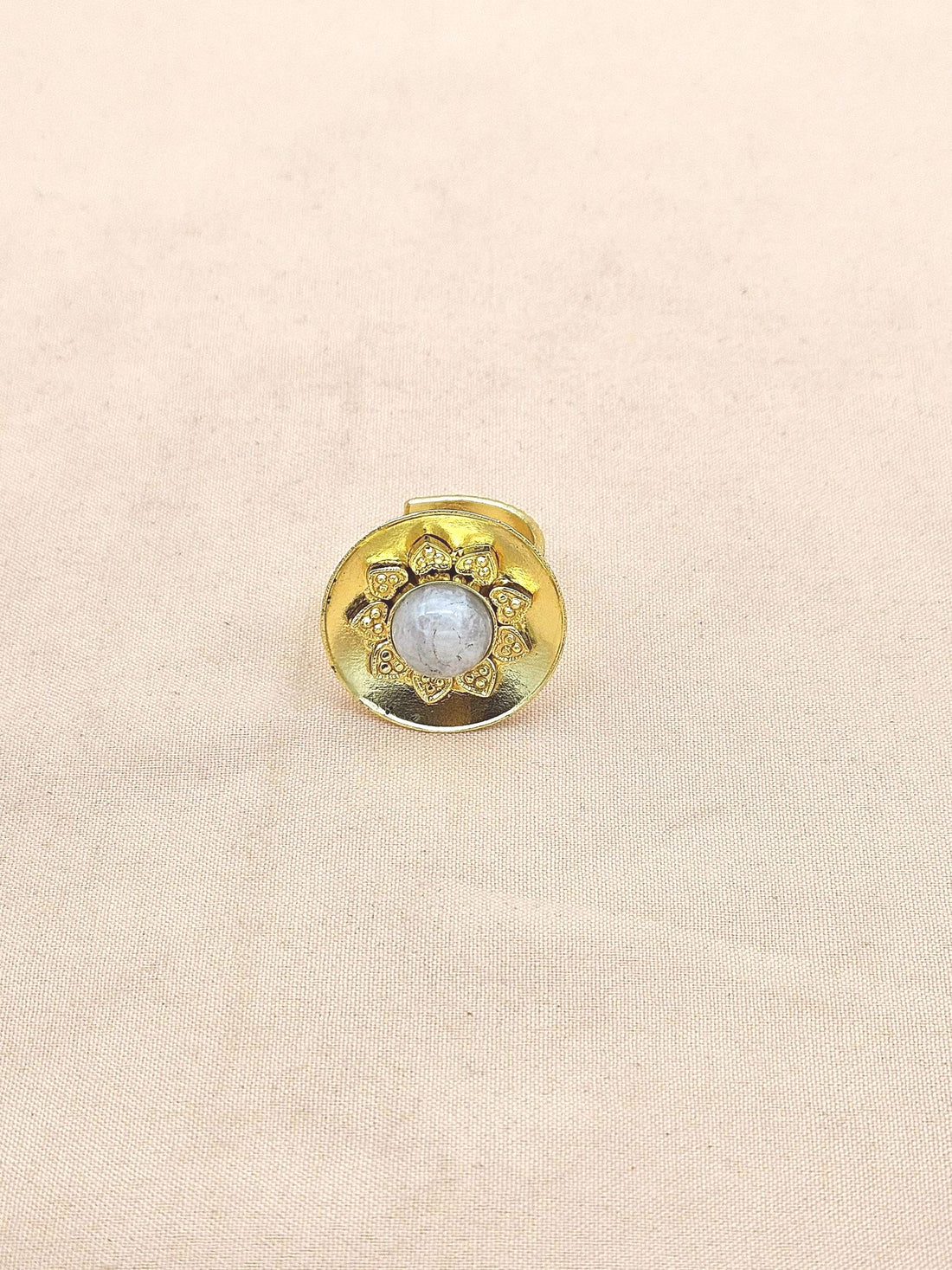 Stylish Gold Plated White Rainbow Stone Ring - Handcrafted Elegant Jewelry for Women