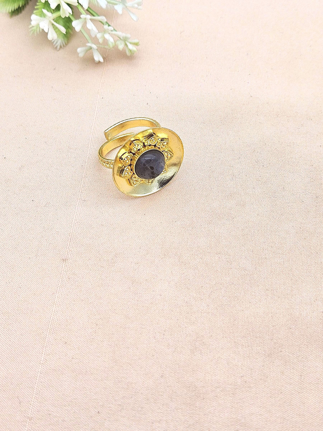 Stylish Gold Plated Labradorite Stone Ring - Handcrafted Elegant Jewelry for Women