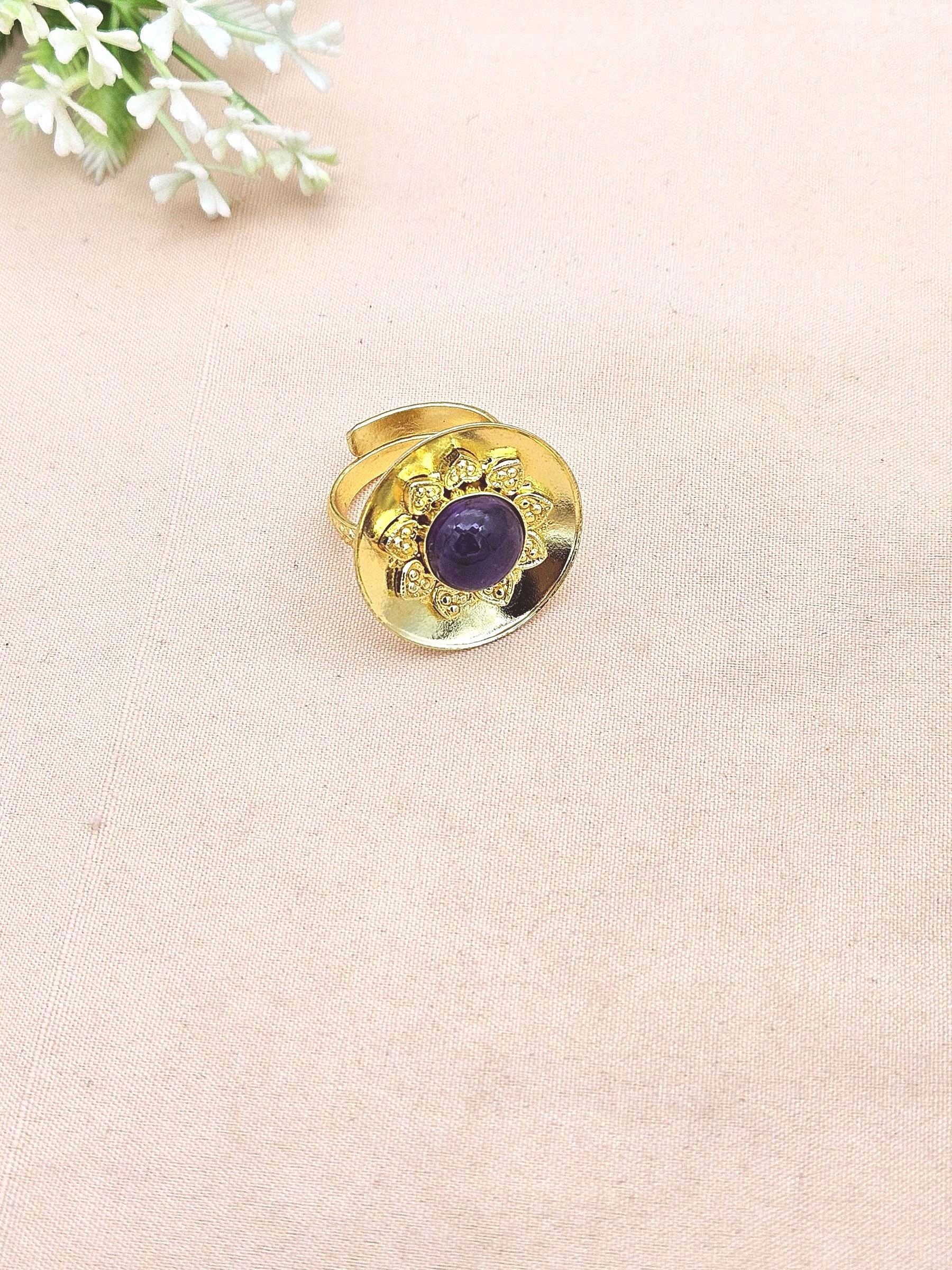 Stylish Gold Plated Amethyst Stone Ring - Handcrafted Elegant Jewelry for Women