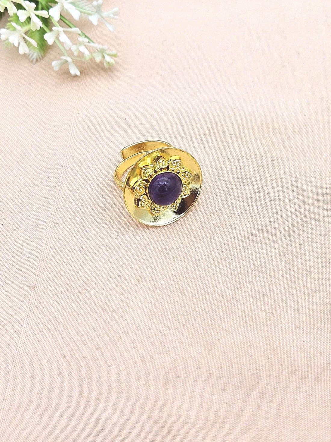 Stylish Gold Plated Amethyst Stone Ring - Handcrafted Elegant Jewelry for Women