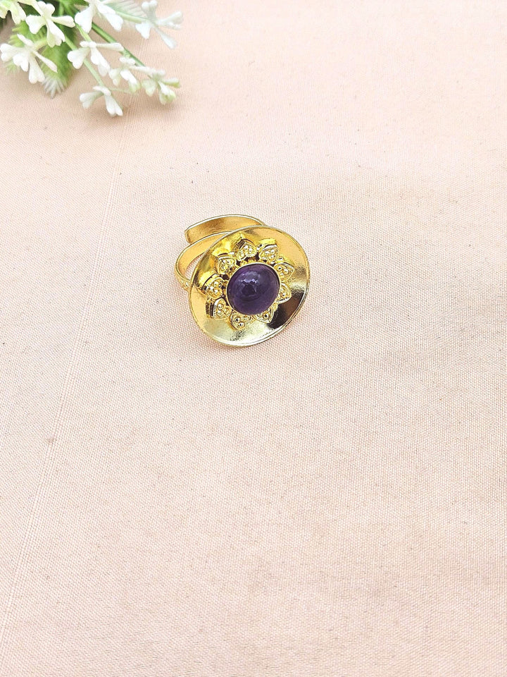 Stylish Gold Plated Amethyst Stone Ring - Handcrafted Elegant Jewelry for Women
