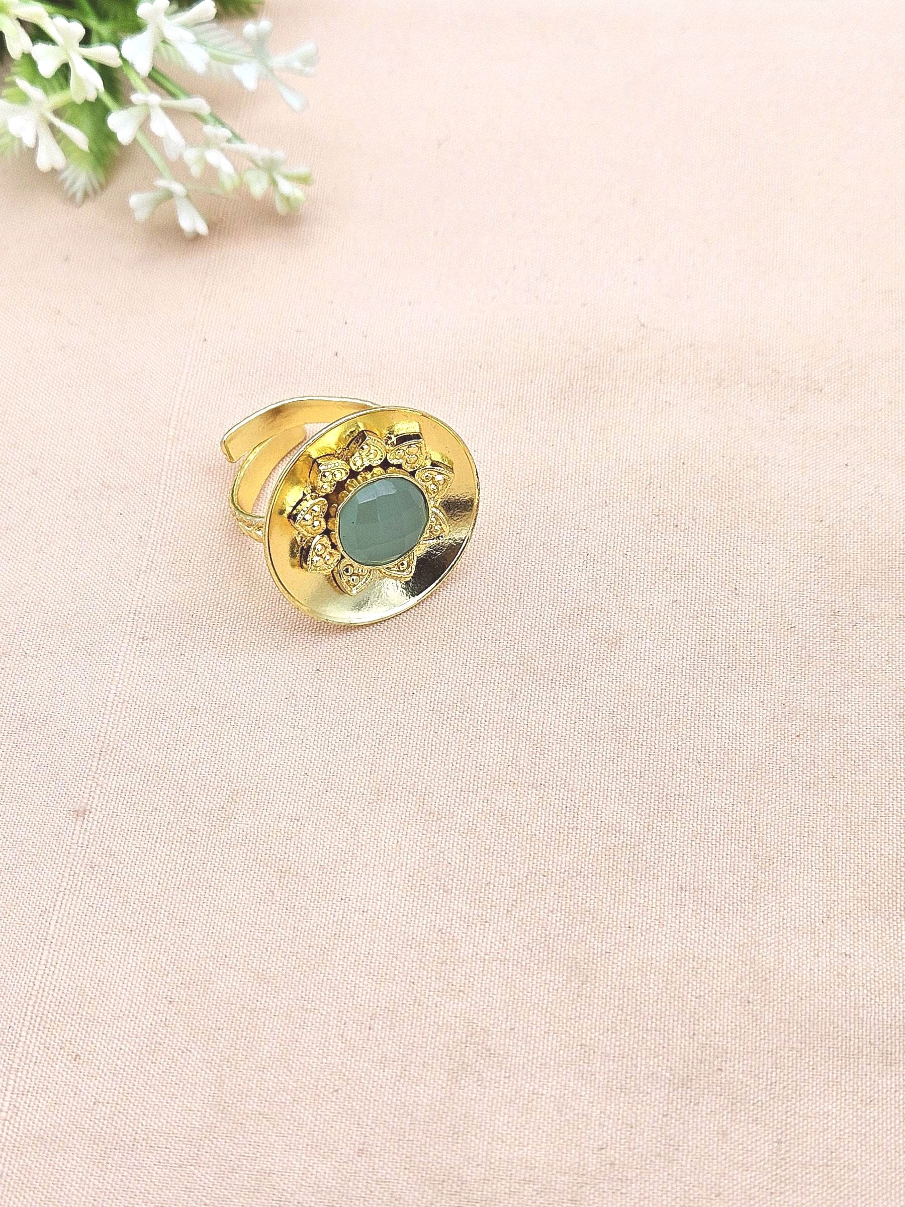Stylish Gold Plated Aquamarine Stone Ring - Handcrafted Elegant Jewelry for Women