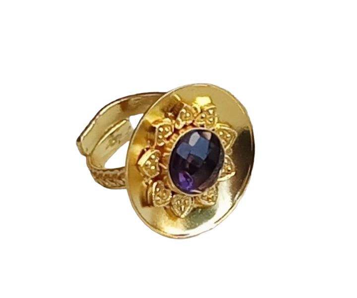 Stylish Gold Plated Faceted Amethyst Stone Ring - Handcrafted Elegant Jewelry for Women