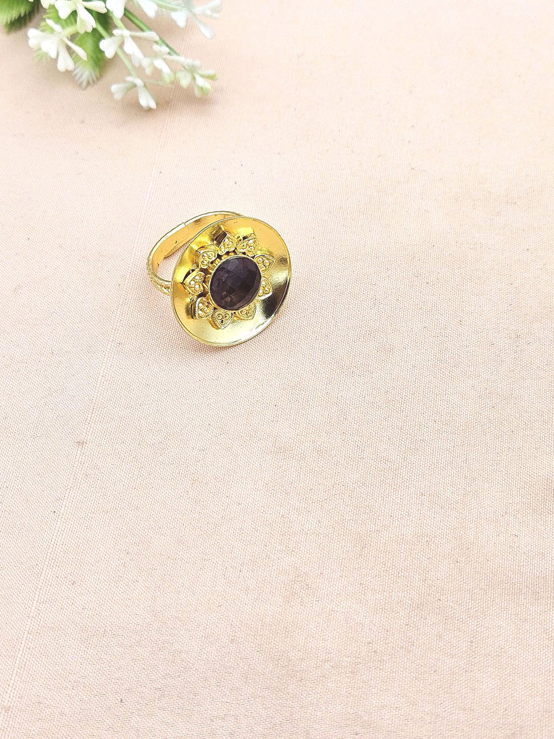 Stylish Gold Plated Faceted Amethyst Stone Ring - Handcrafted Elegant Jewelry for Women
