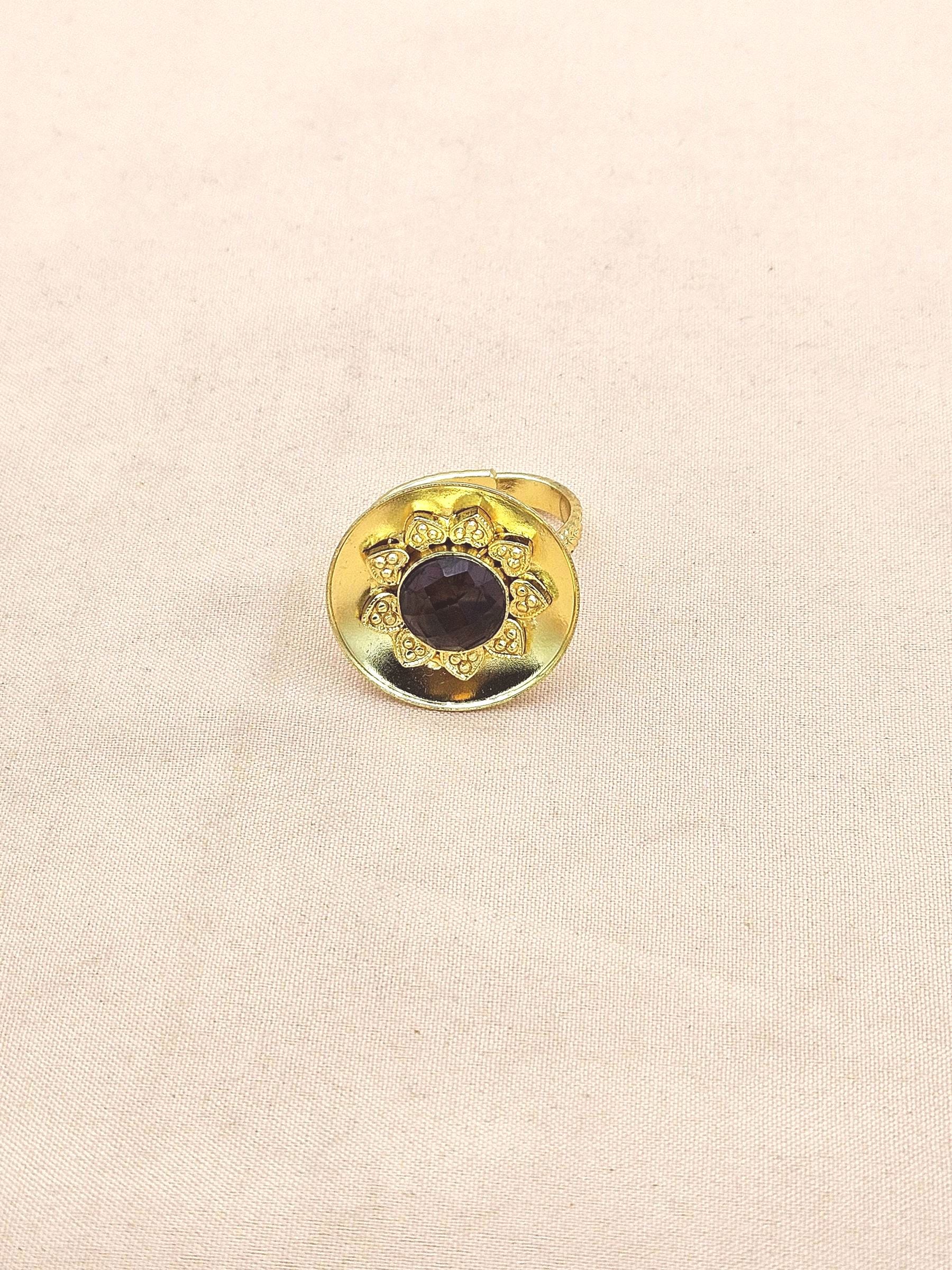 Stylish Gold Plated Faceted Amethyst Stone Ring - Handcrafted Elegant Jewelry for Women