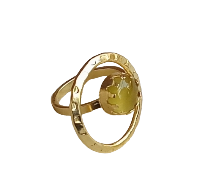 Handcrafted Gold Plated Yellow Chalcedony Stone Ring - Elegant Jewelry for Women