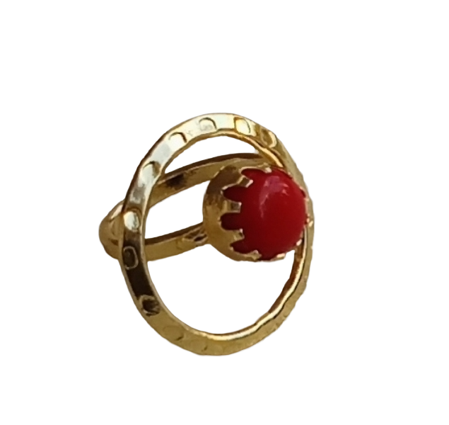 Handcrafted Gold Plated Coral Stone Ring - Elegant Jewelry for Women