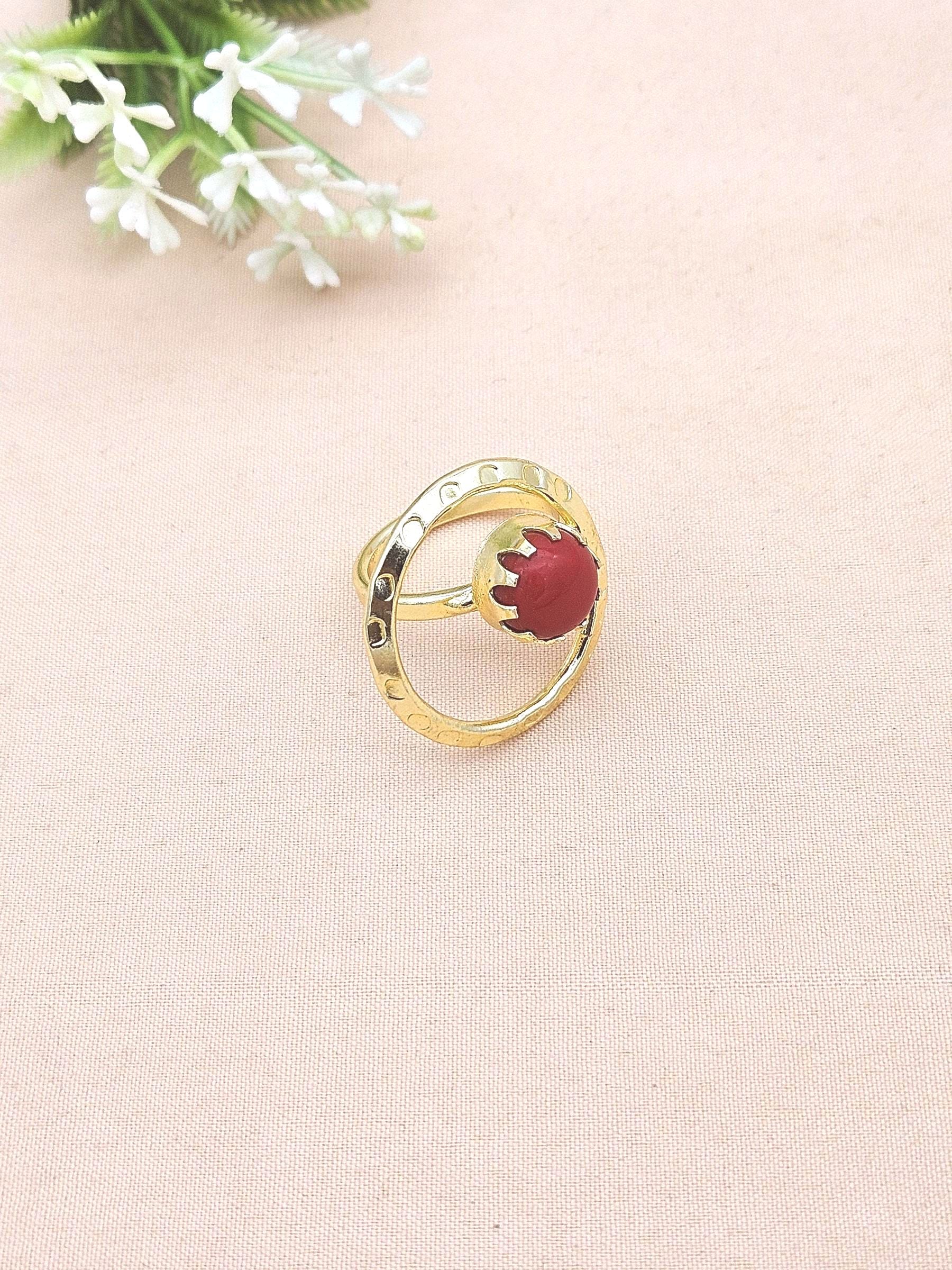 Handcrafted Gold Plated Coral Stone Ring - Elegant Jewelry for Women