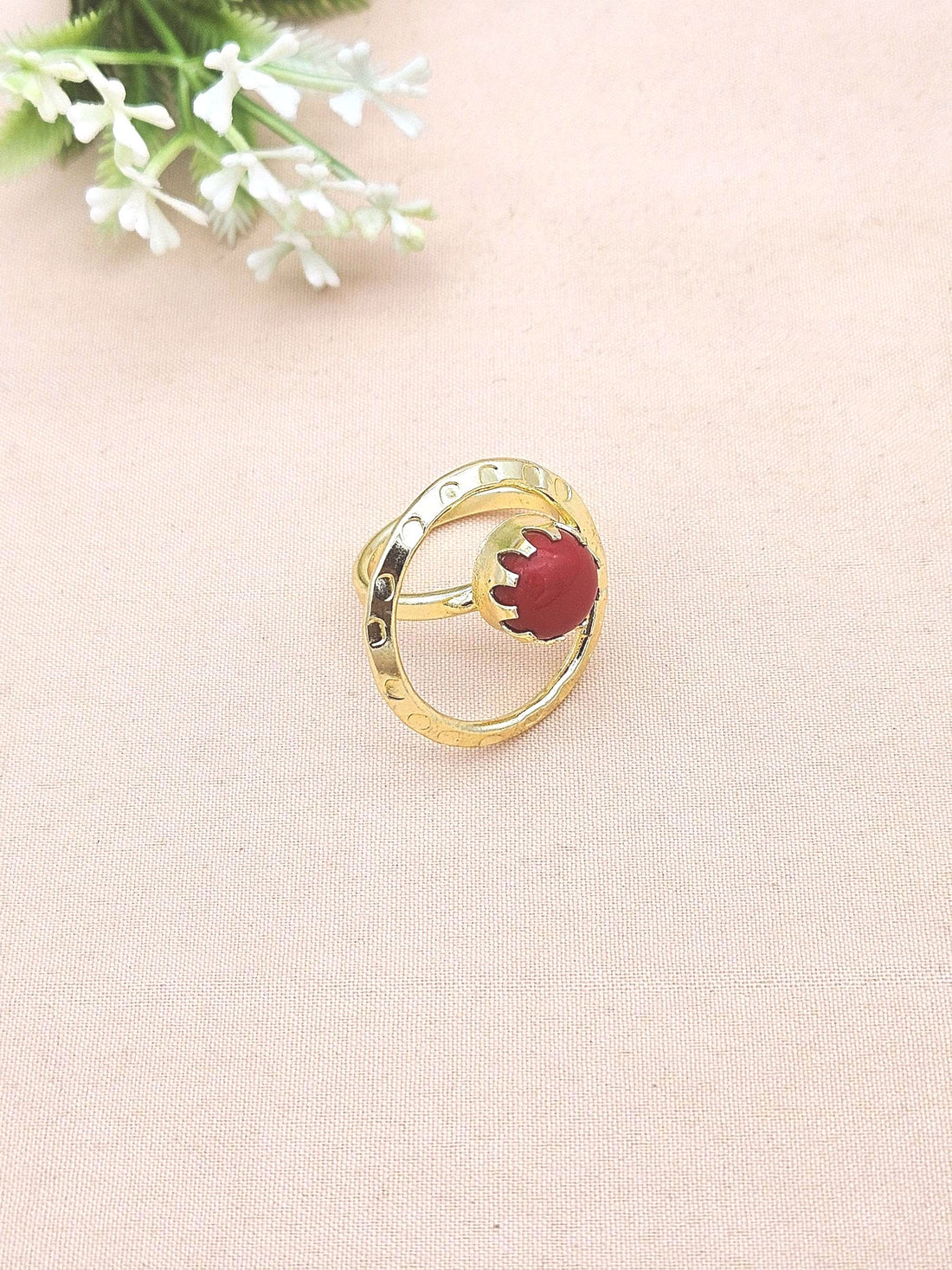 Handcrafted Gold Plated Coral Stone Ring - Elegant Jewelry for Women