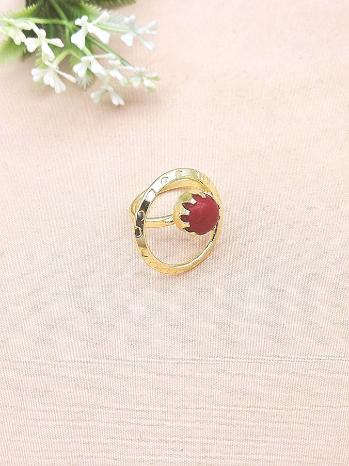 Handcrafted Gold Plated Coral Stone Ring - Elegant Jewelry for Women