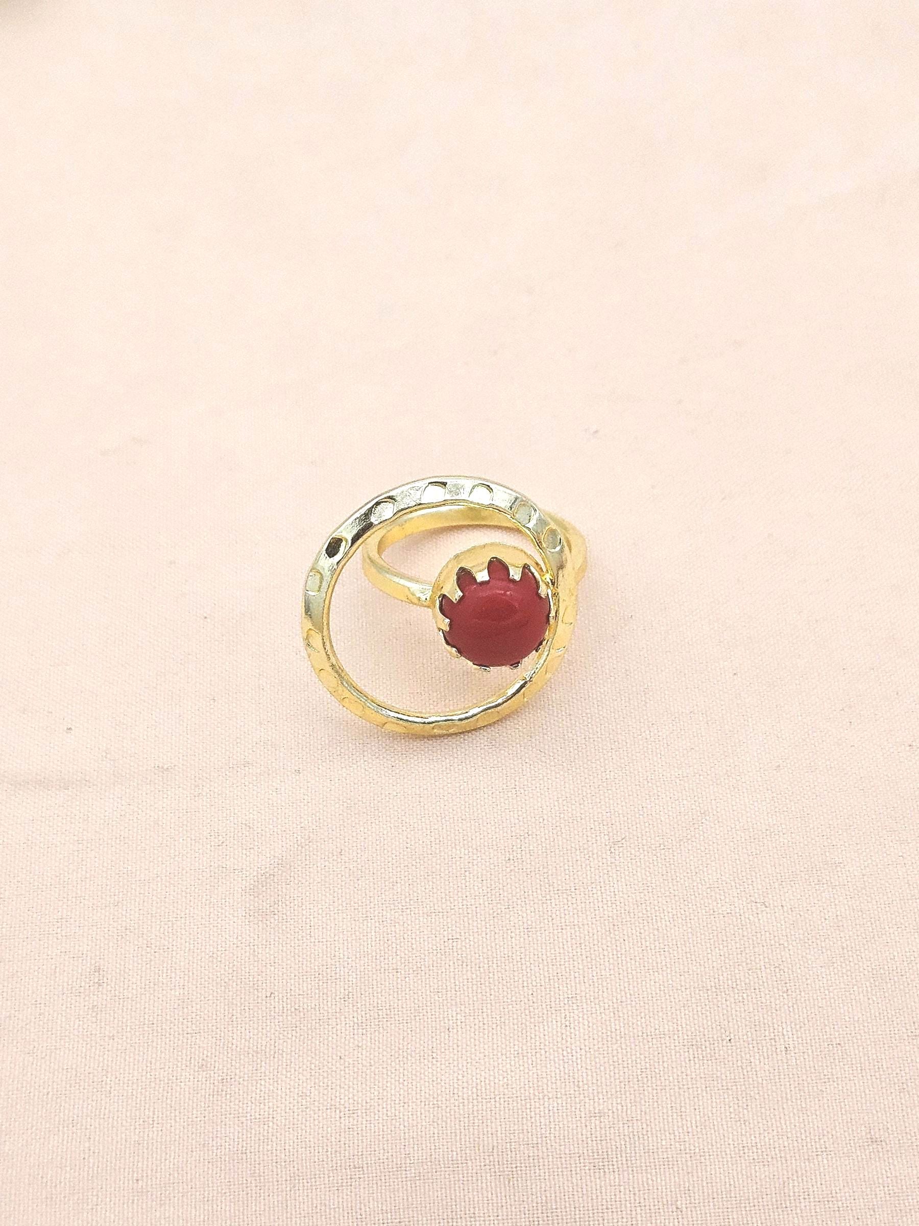 Handcrafted Gold Plated Coral Stone Ring - Elegant Jewelry for Women