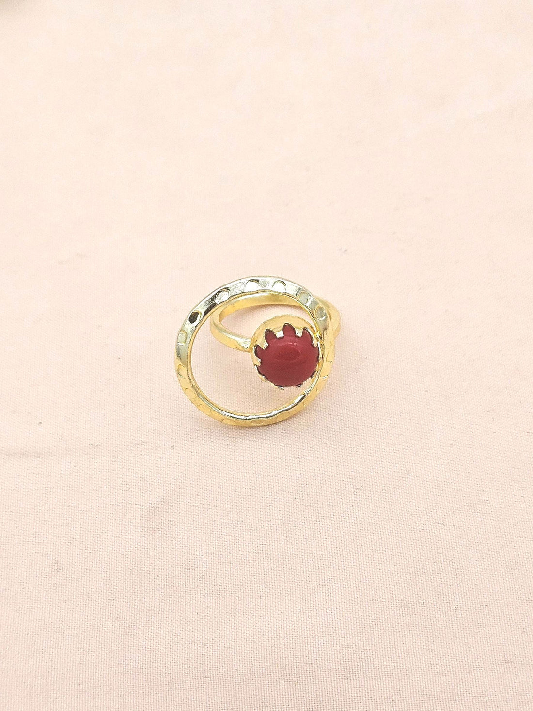 Handcrafted Gold Plated Coral Stone Ring - Elegant Jewelry for Women
