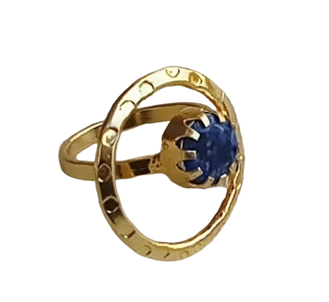 Handcrafted Gold Plated Blue Hathipara Stone Ring - Elegant Jewelry for Women