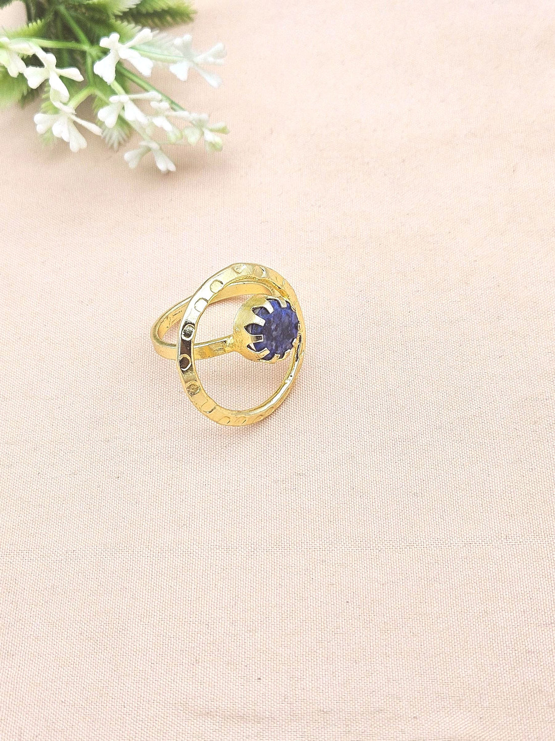 Handcrafted Gold Plated Blue Hathipara Stone Ring - Elegant Jewelry for Women