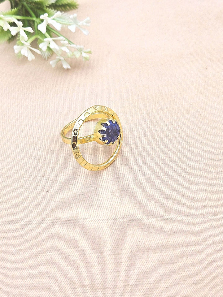 Handcrafted Gold Plated Blue Hathipara Stone Ring - Elegant Jewelry for Women