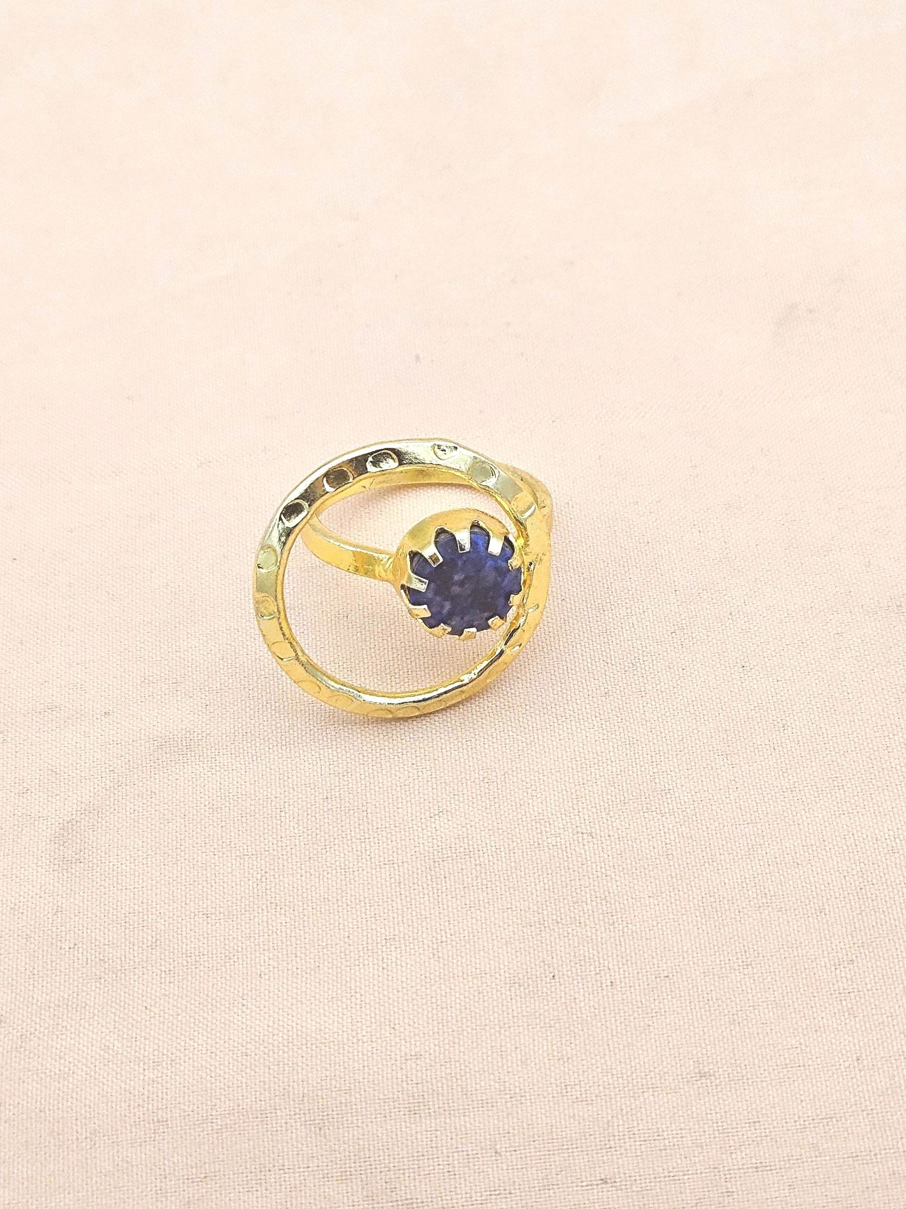 Handcrafted Gold Plated Blue Hathipara Stone Ring - Elegant Jewelry for Women