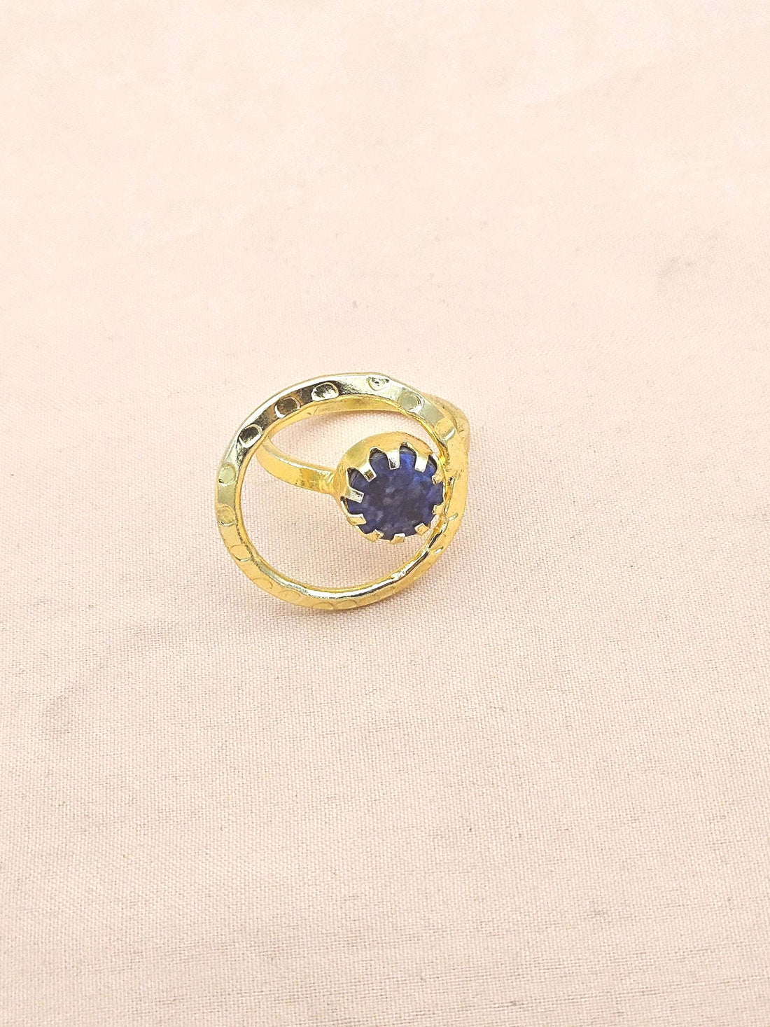 Handcrafted Gold Plated Blue Hathipara Stone Ring - Elegant Jewelry for Women