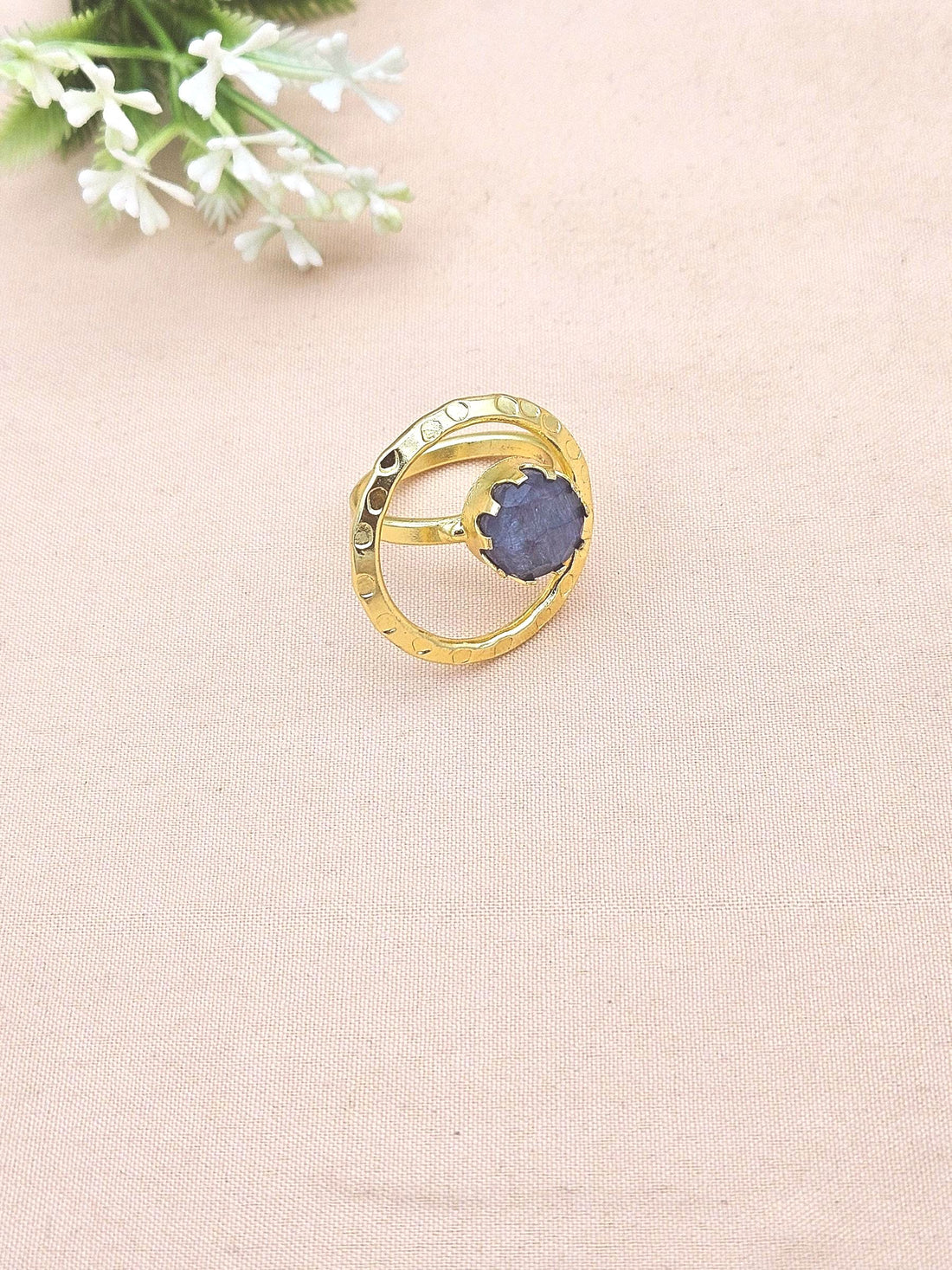 Handcrafted Gold Plated Green Hathipara Stone Ring - Elegant Jewelry for Women