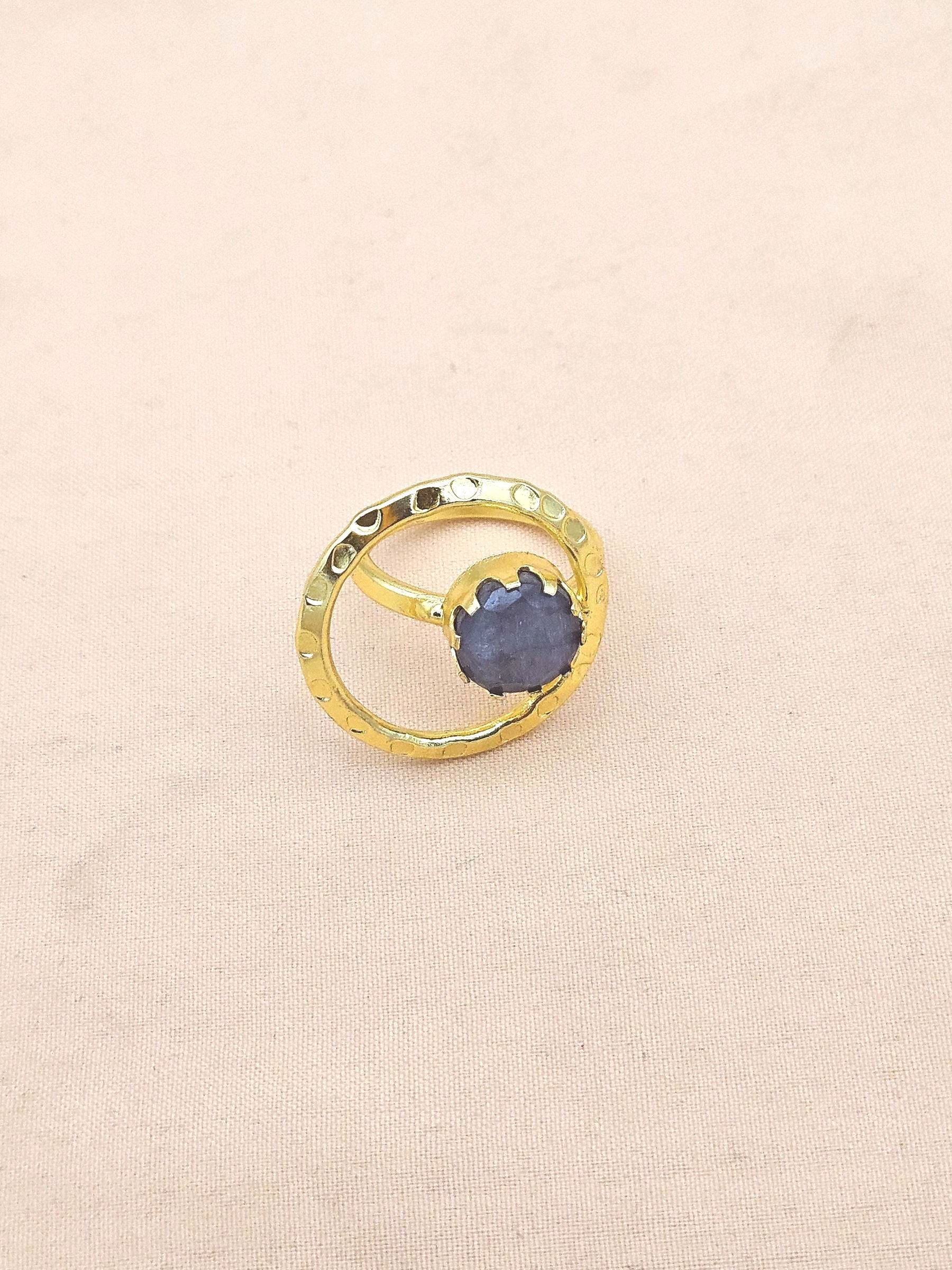 Handcrafted Gold Plated Green Hathipara Stone Ring - Elegant Jewelry for Women