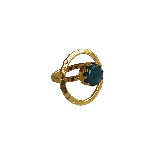Handcrafted Gold Plated Green Hathipara Stone Ring - Elegant Jewelry for Women