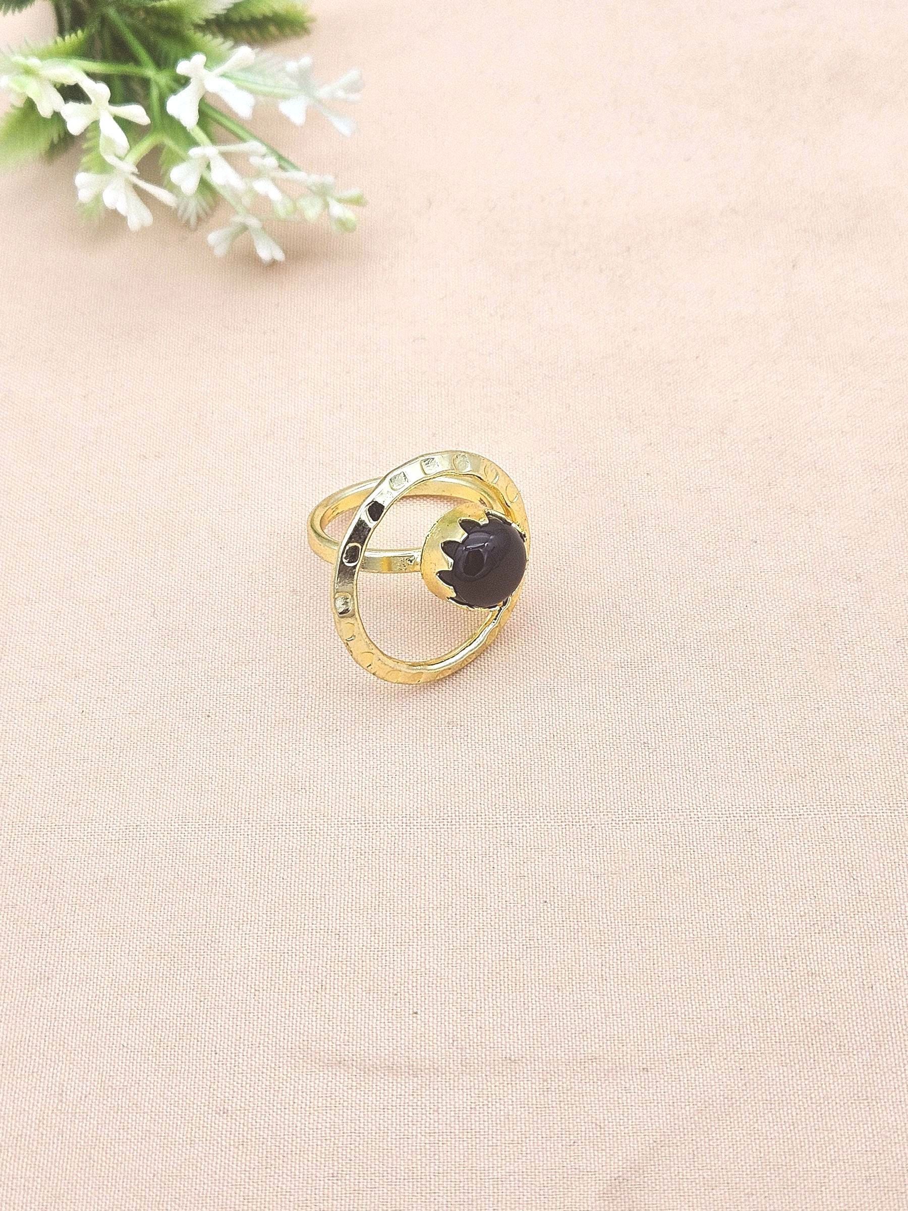 Handcrafted Gold Plated Black Onyx Stone Ring - Elegant Jewelry for Women
