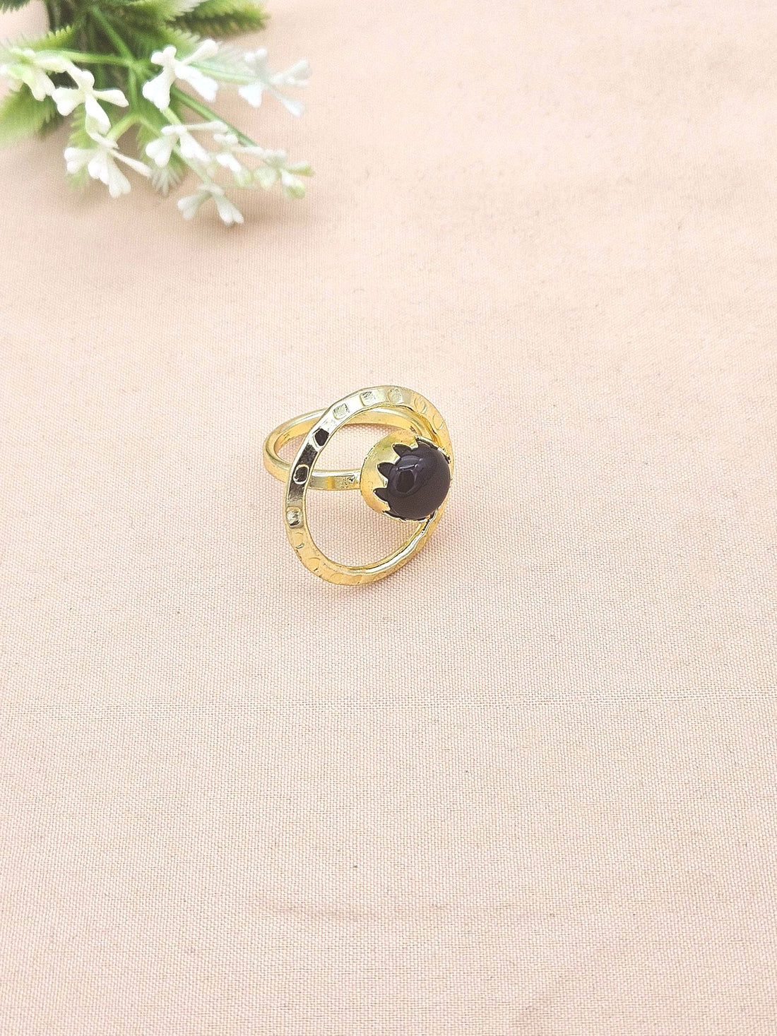 Handcrafted Gold Plated Black Onyx Stone Ring - Elegant Jewelry for Women