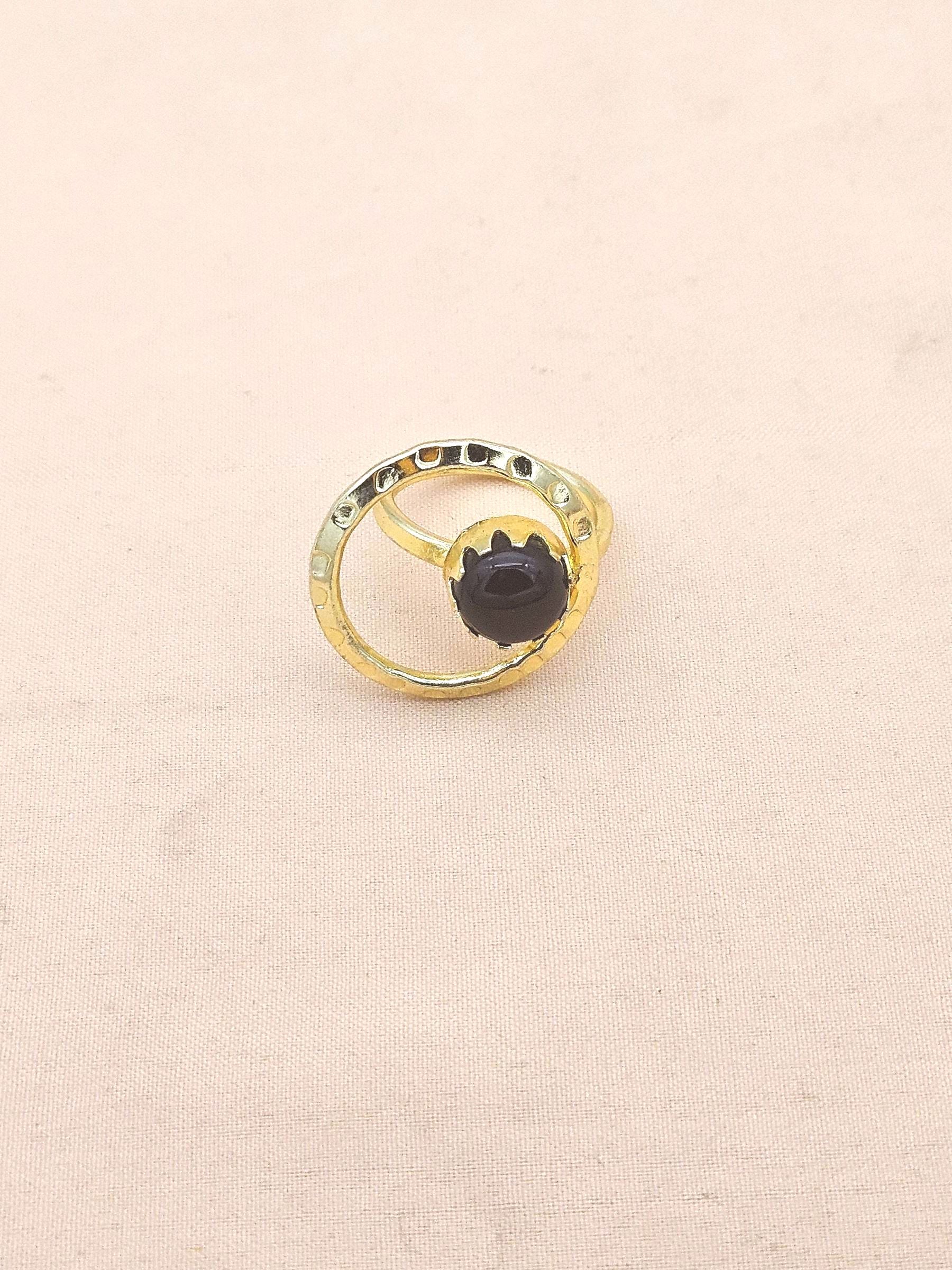 Handcrafted Gold Plated Black Onyx Stone Ring - Elegant Jewelry for Women