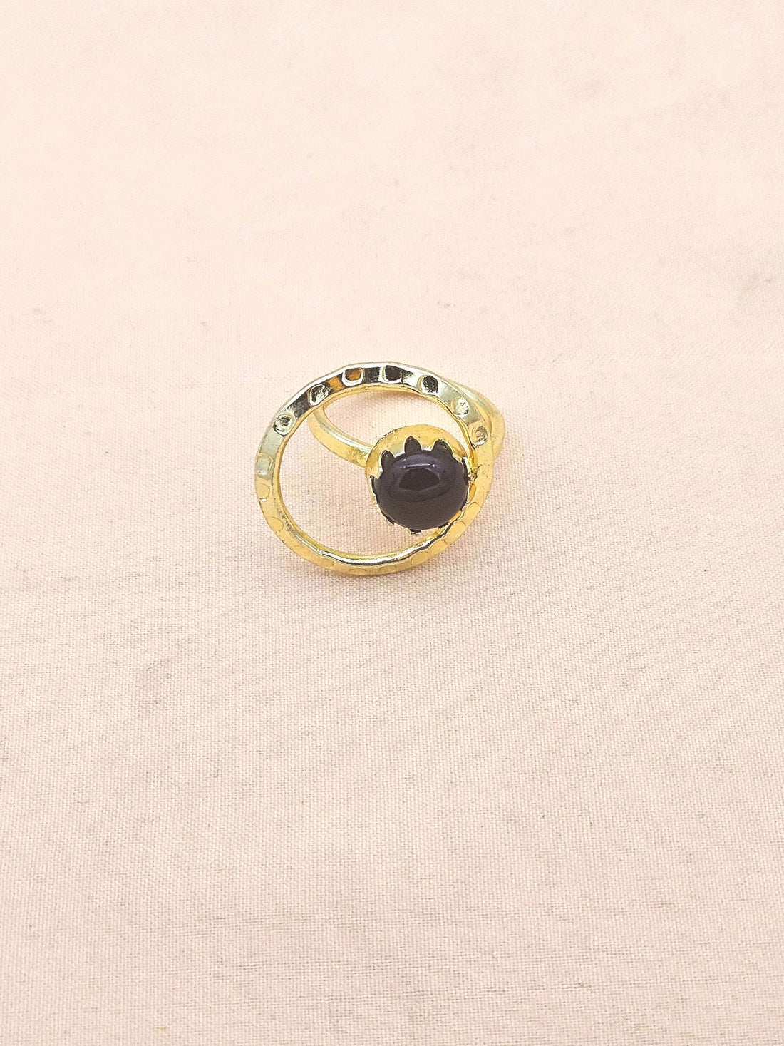 Handcrafted Gold Plated Black Onyx Stone Ring - Elegant Jewelry for Women