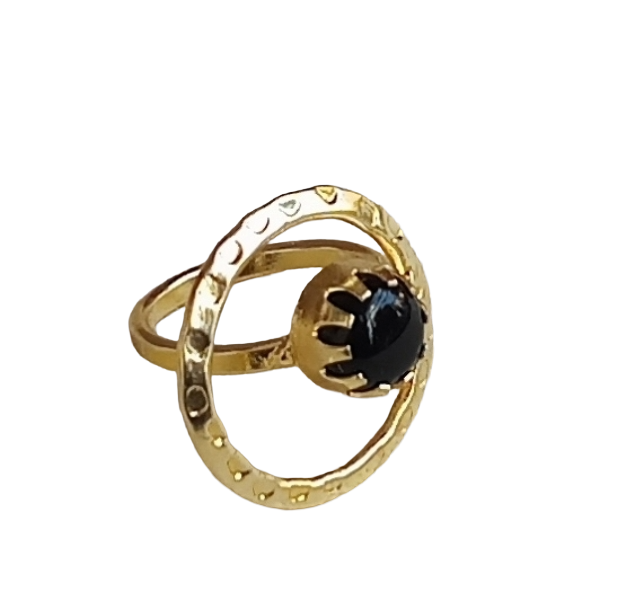 Handcrafted Gold Plated Black Onyx Stone Ring - Elegant Jewelry for Women