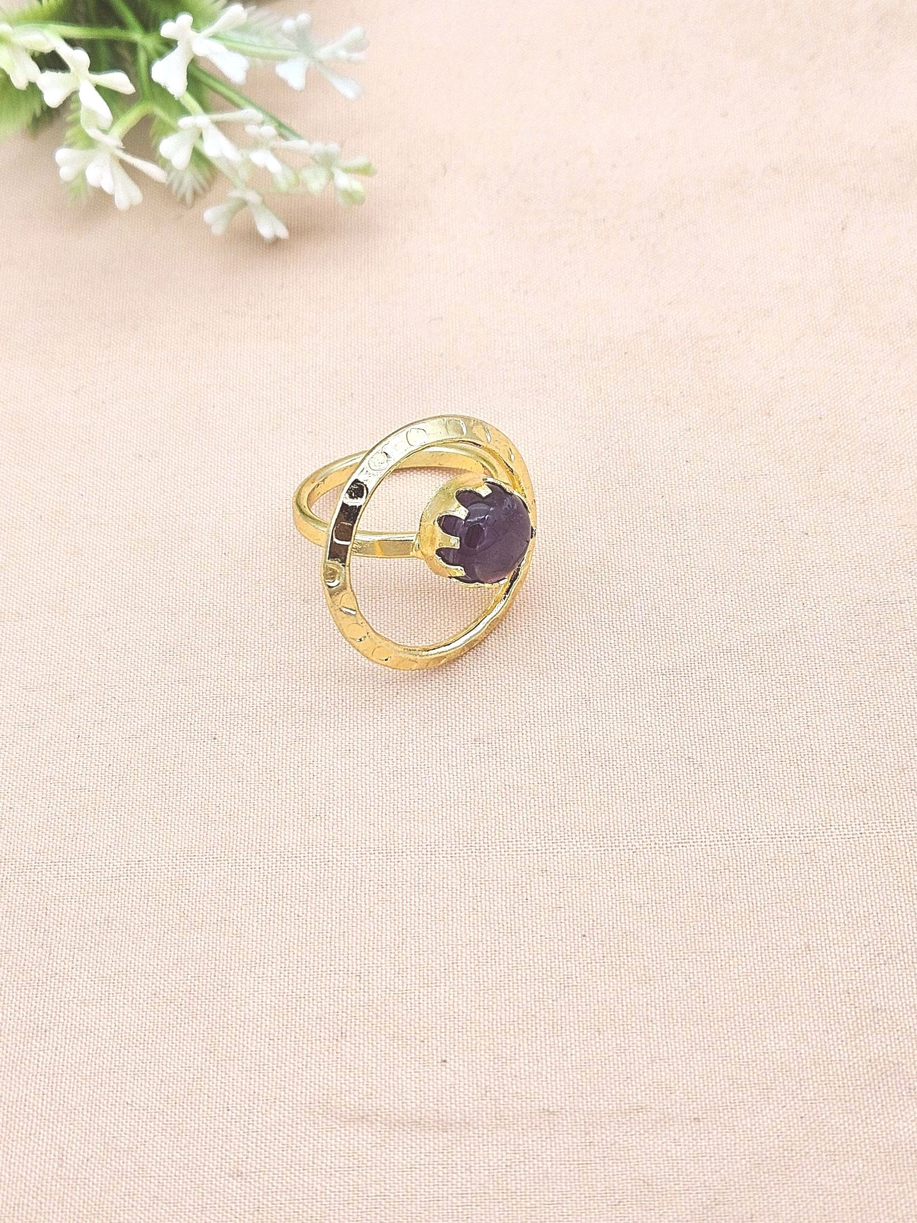 Handcrafted Gold Plated Amethyst Stone Ring - Elegant Jewelry for Women