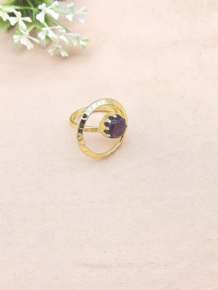Handcrafted Gold Plated Amethyst Stone Ring - Elegant Jewelry for Women
