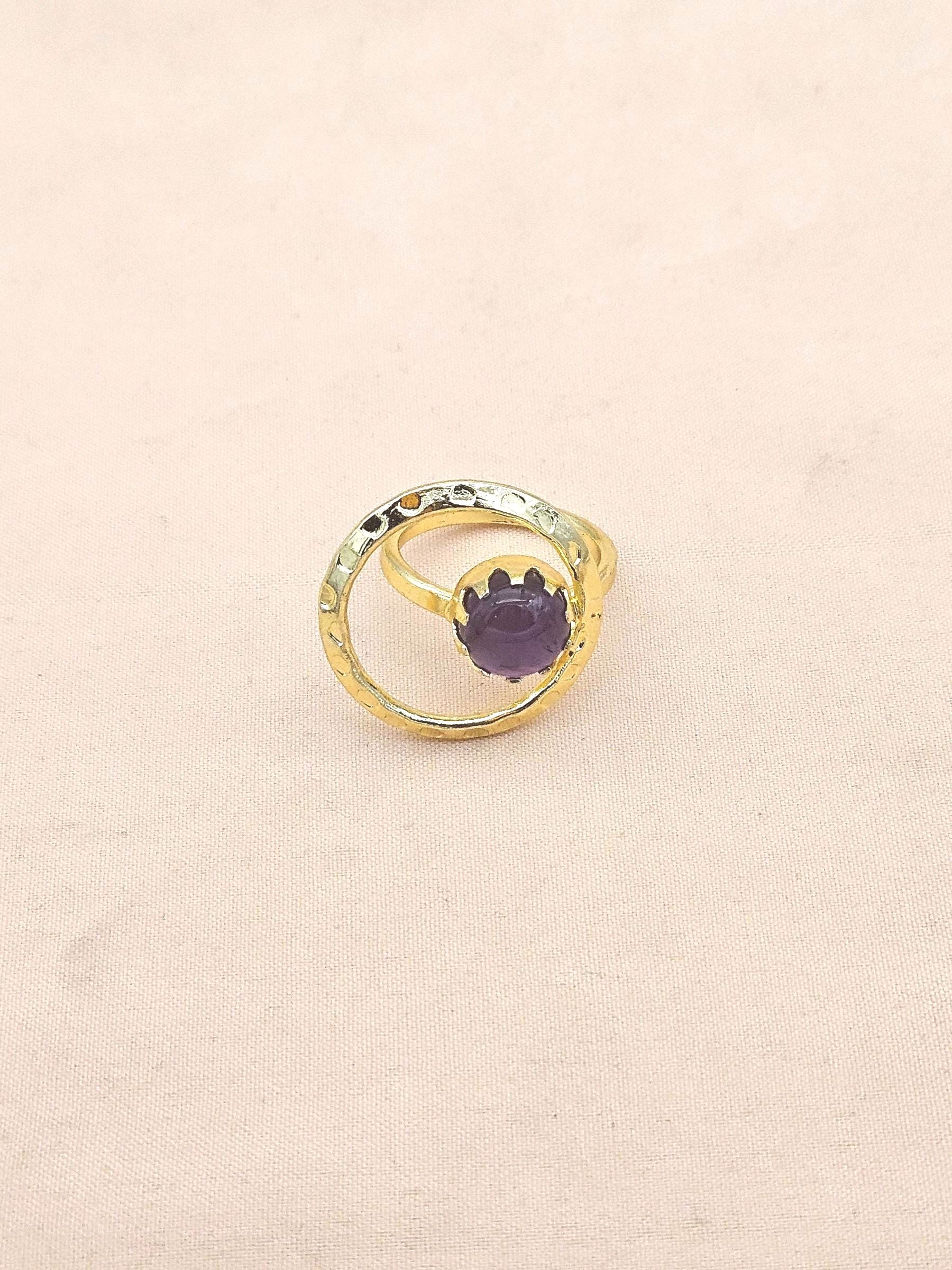 Handcrafted Gold Plated Amethyst Stone Ring - Elegant Jewelry for Women