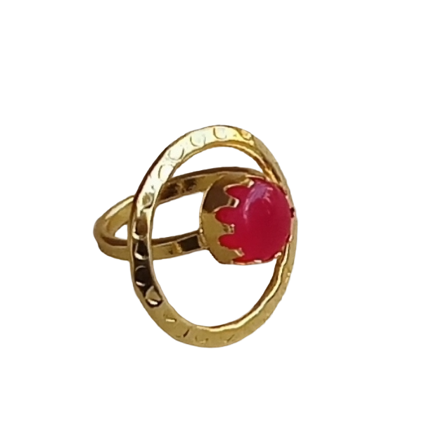 Handcrafted Gold Plated Magenta Onyx Stone Ring - Elegant Jewelry for Women