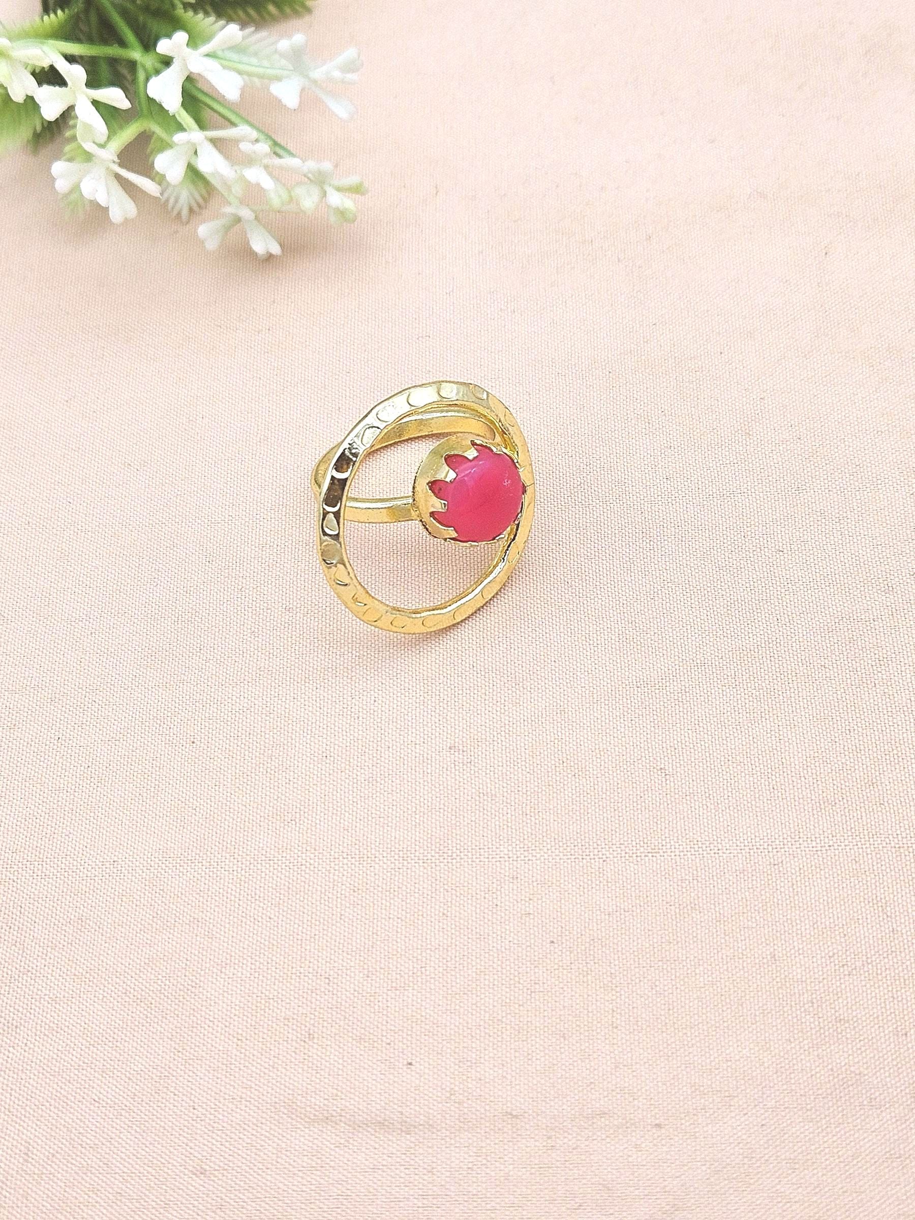 Handcrafted Gold Plated Magenta Onyx Stone Ring - Elegant Jewelry for Women